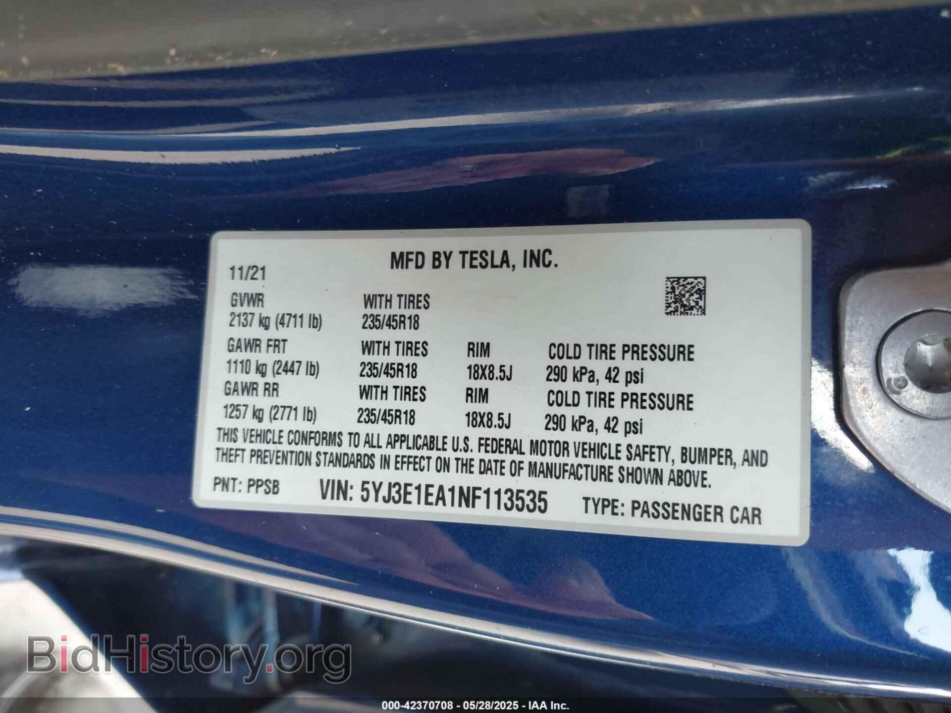 2022 TESLA MODEL 3 - VIN: 5YJ3E1EA1NF113535 - Фото 9