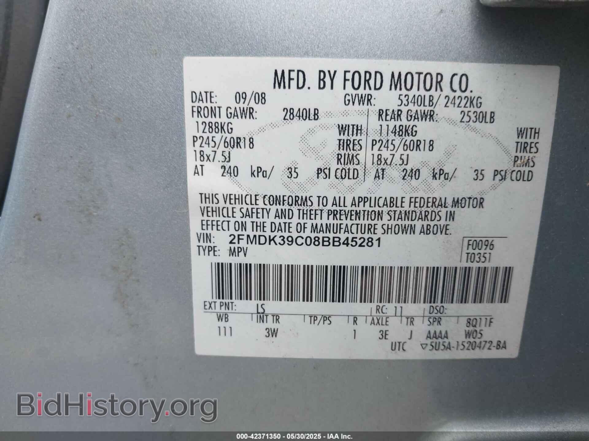 2008 FORD EDGE - VIN: 2FMDK39C08BB45281 - Фото 9