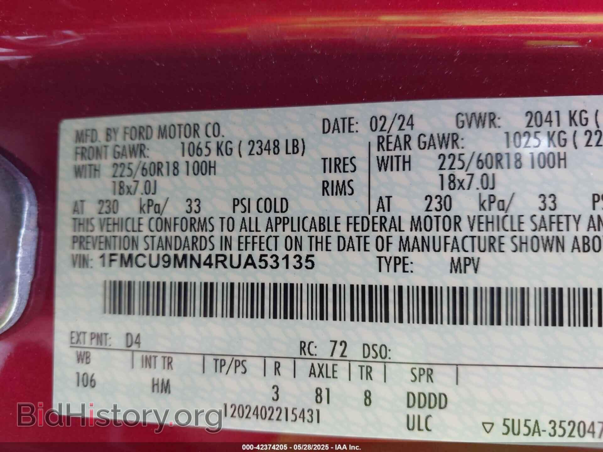 2024 FORD ESCAPE - VIN: 1FMCU9MN4RUA53135 - Фото 9