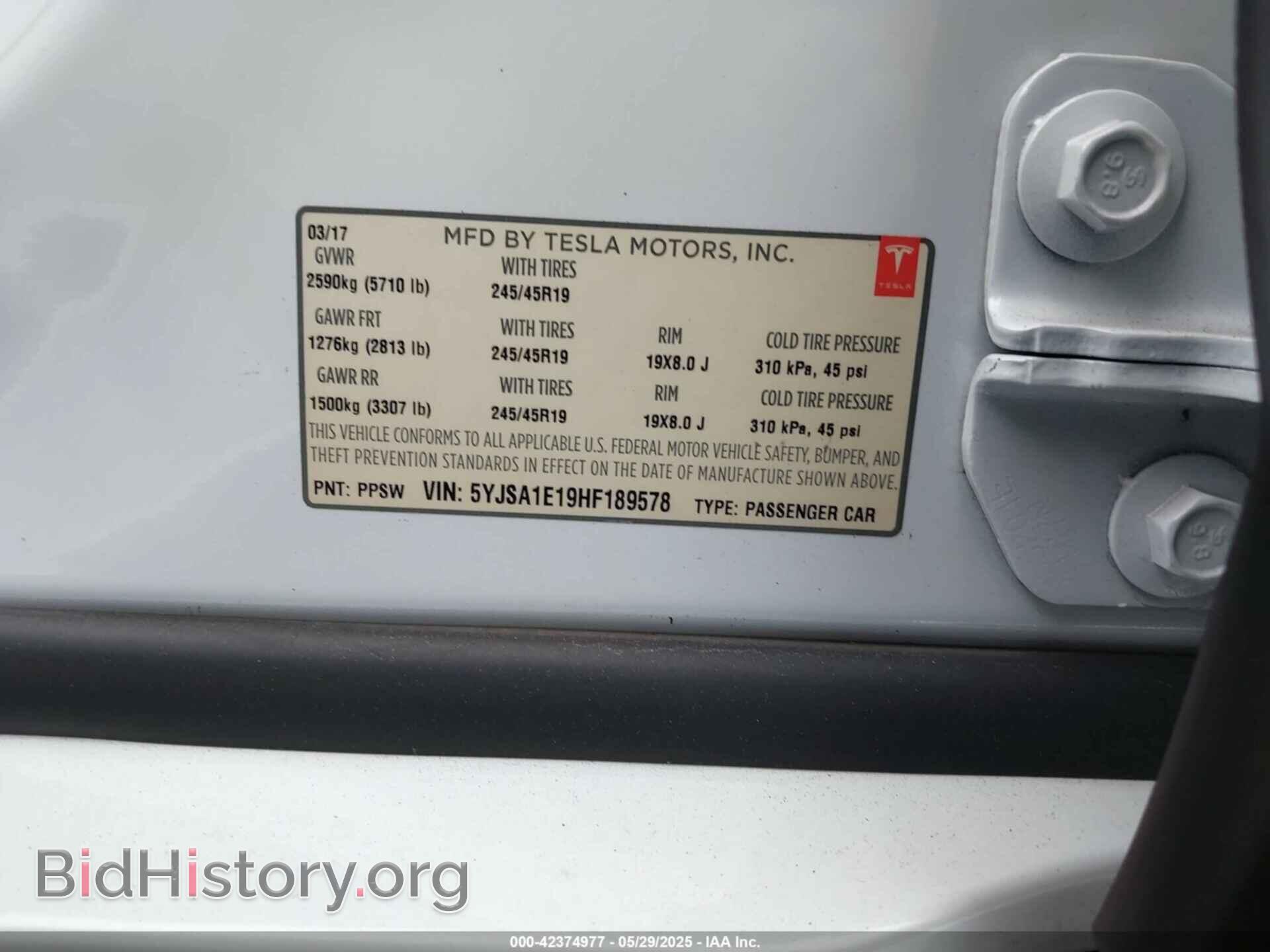 2017 TESLA MODEL S - VIN: 5YJSA1E19HF189578 - Фото 9