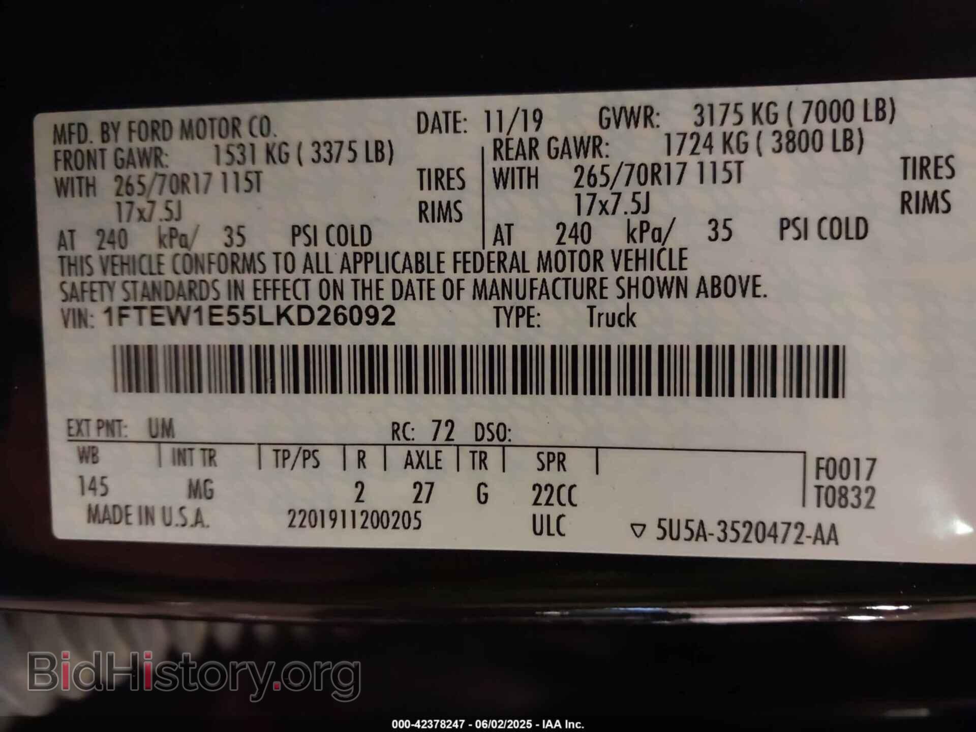 2020 FORD F-150 - VIN: 1FTEW1E55LKD26092 - Фото 9