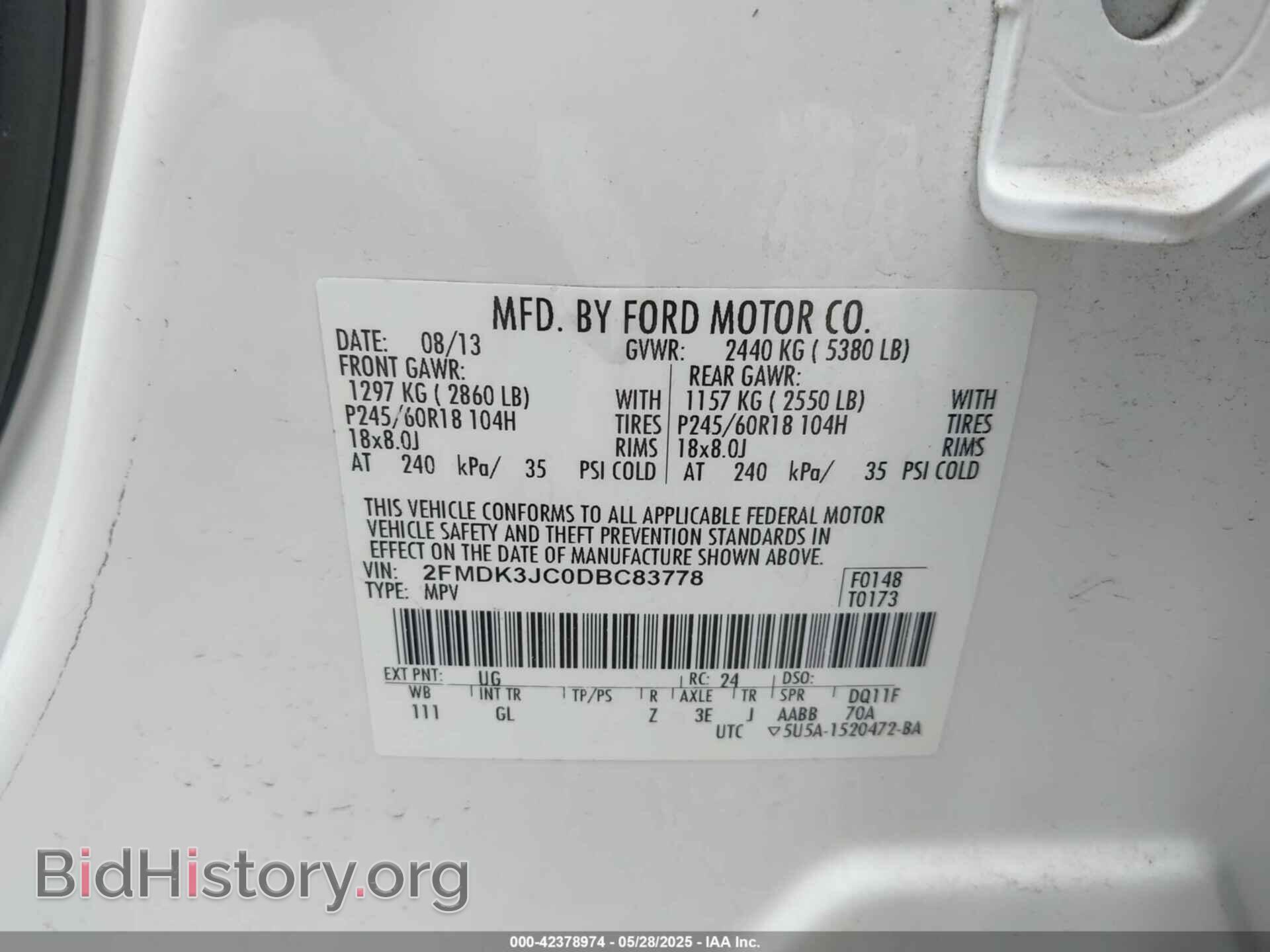 2013 FORD EDGE - VIN: 2FMDK3JC0DBC83778 - Фото 9