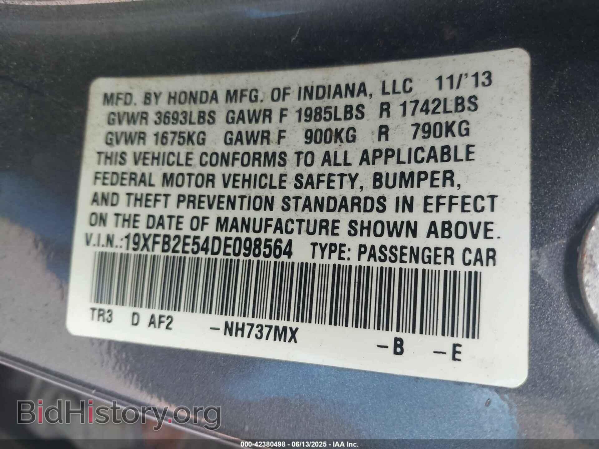 2013 HONDA CIVIC - VIN: 19XFB2E54DE098564 - Photo 9