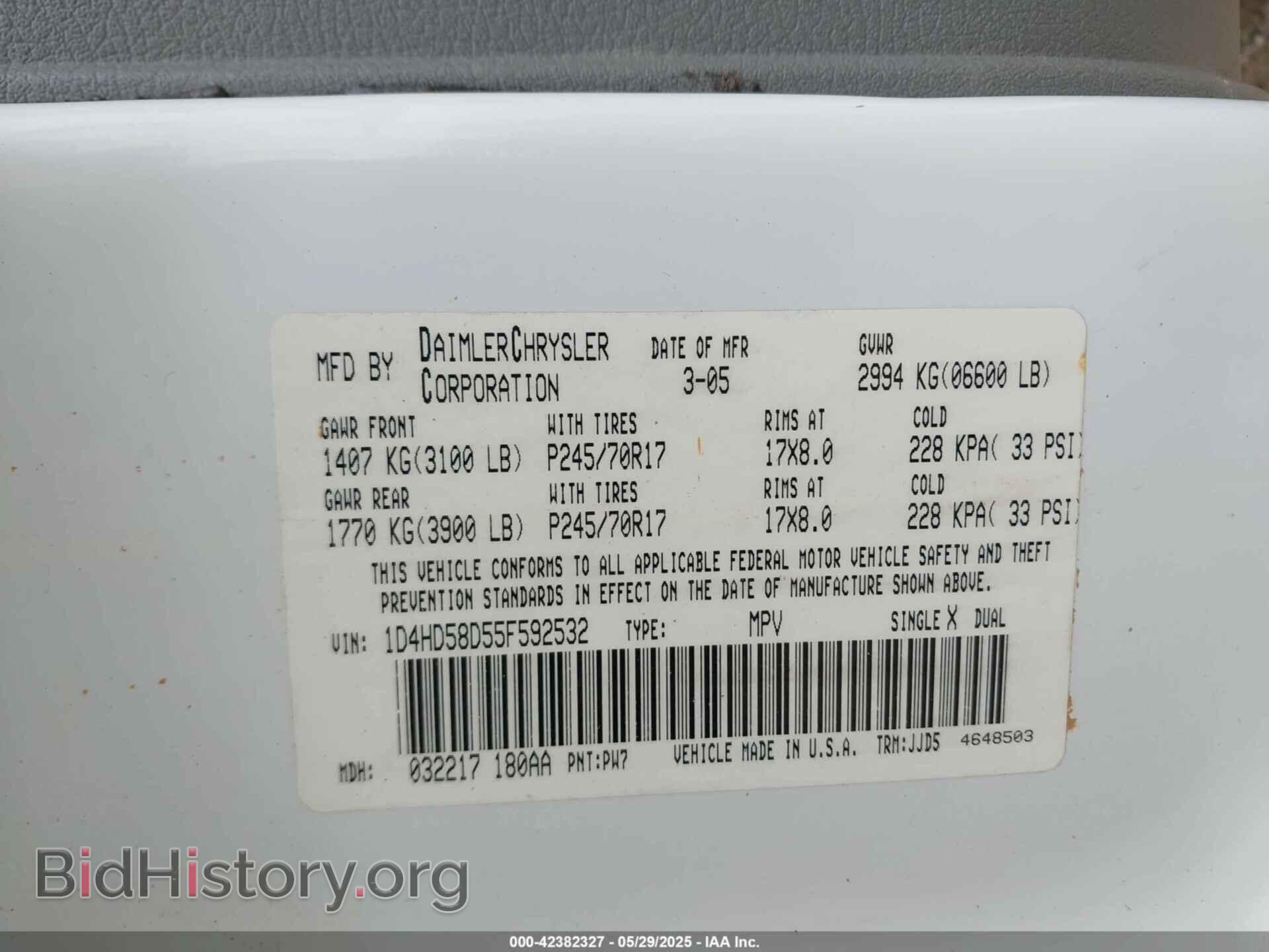 2005 DODGE DURANGO - VIN: 1D4HD58D55F592532 - Photo 9