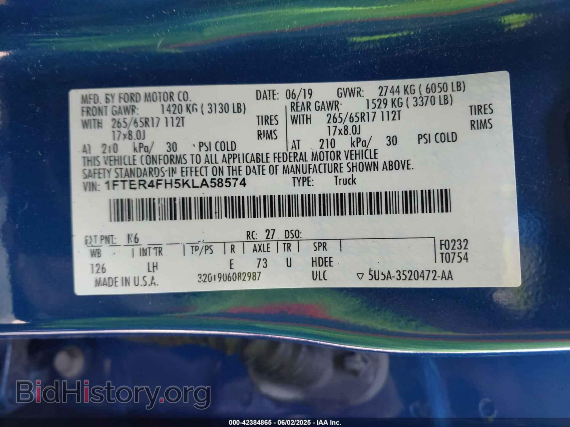 2019 FORD RANGER - VIN: 1FTER4FH5KLA58574 - Фото 9