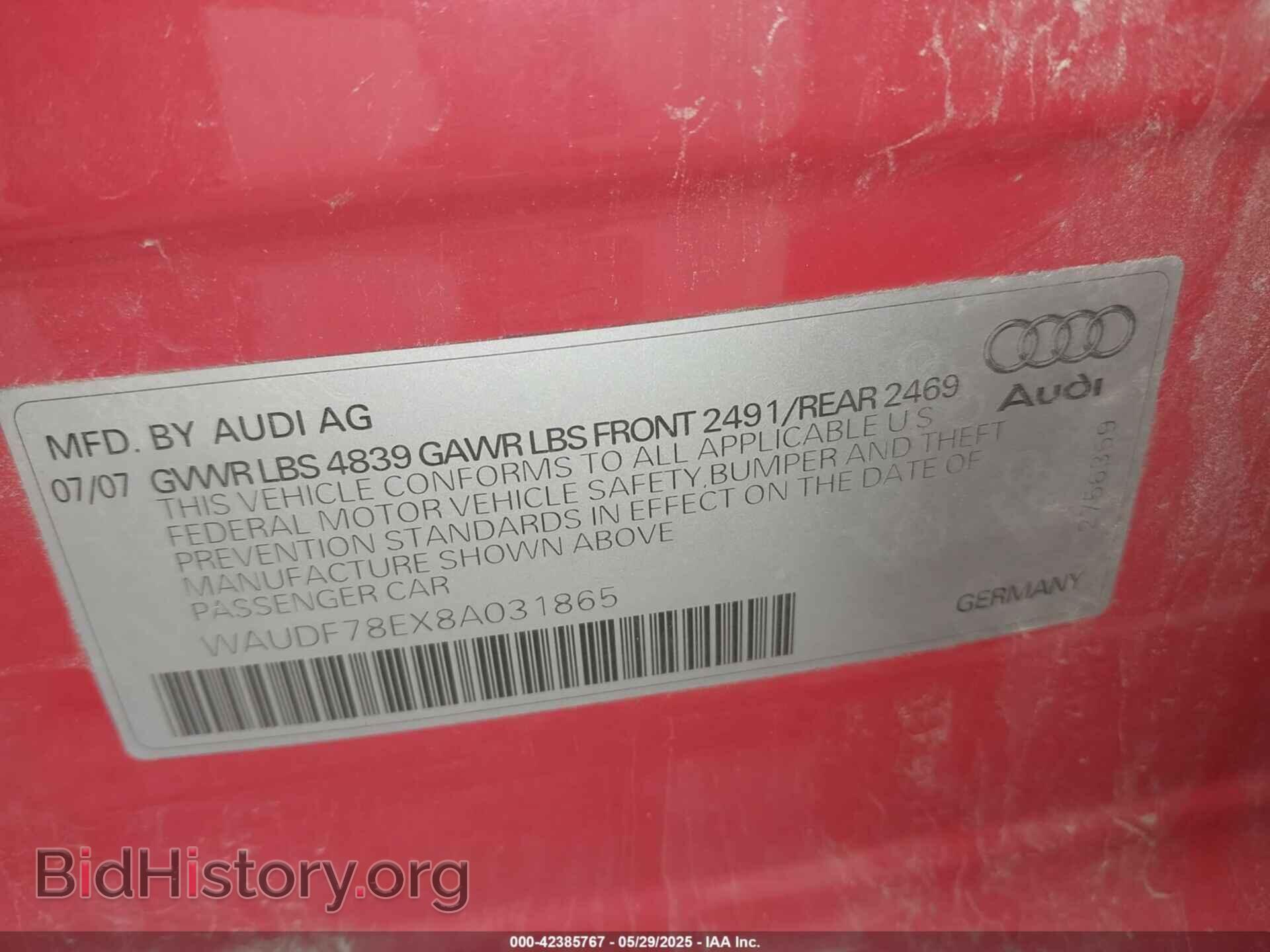 2008 AUDI A4 - VIN: WAUDF78EX8A031865 - Фото 9