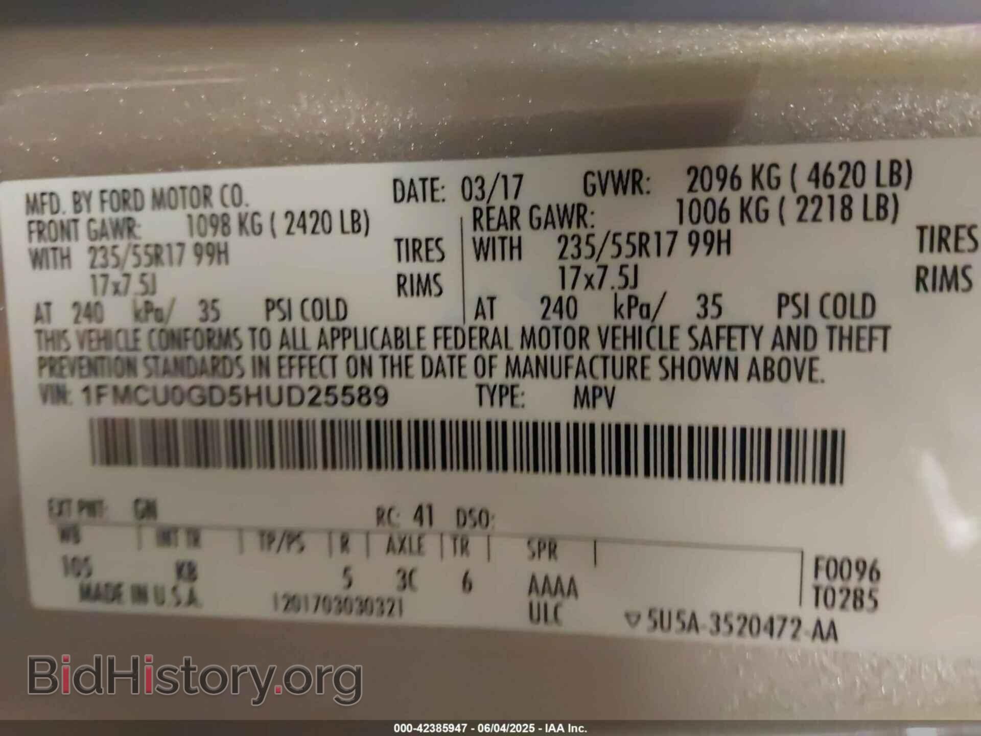 2017 FORD ESCAPE - VIN: 1FMCU0GD5HUD25589 - Фото 9