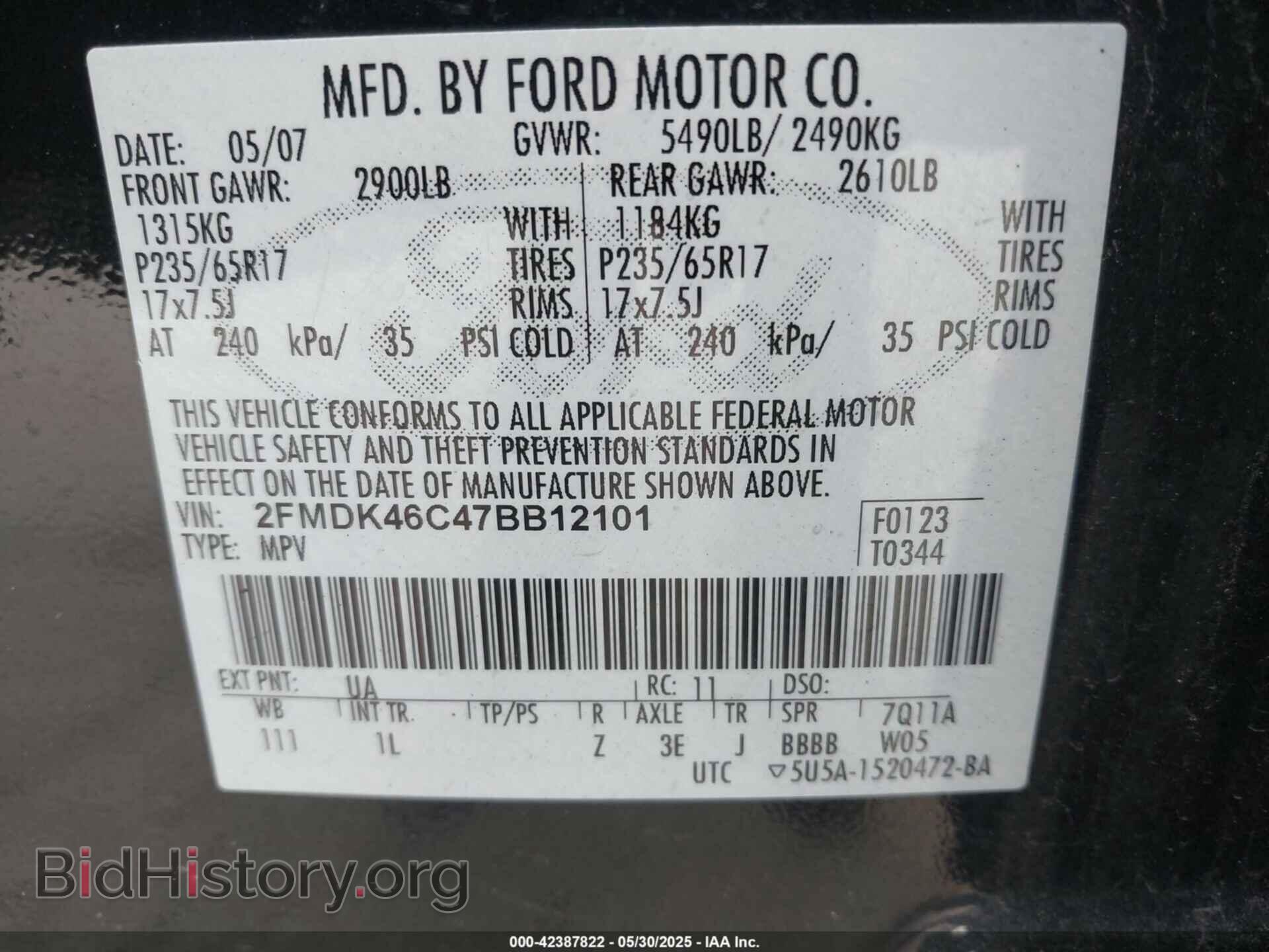 2007 FORD EDGE - VIN: 2FMDK46C47BB12101 - Фото 9