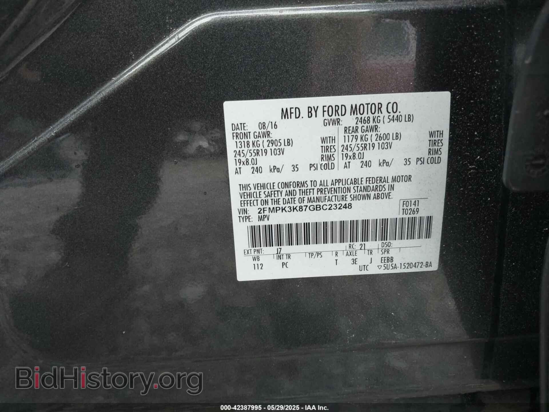 2016 FORD EDGE - VIN: 2FMPK3K87GBC23248 - Photo 9