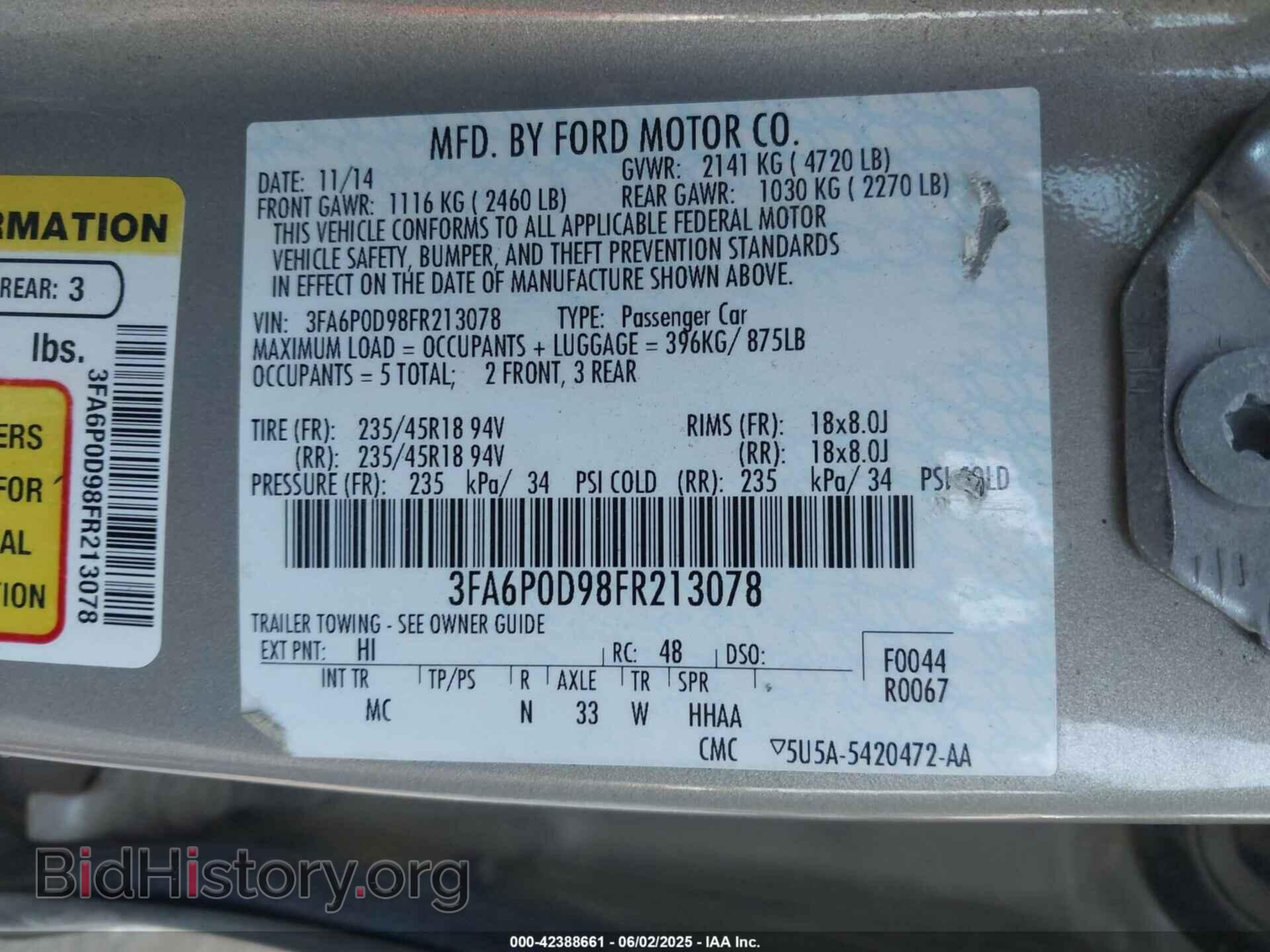 2015 FORD FUSION - VIN: 3FA6P0D98FR213078 - Фото 9