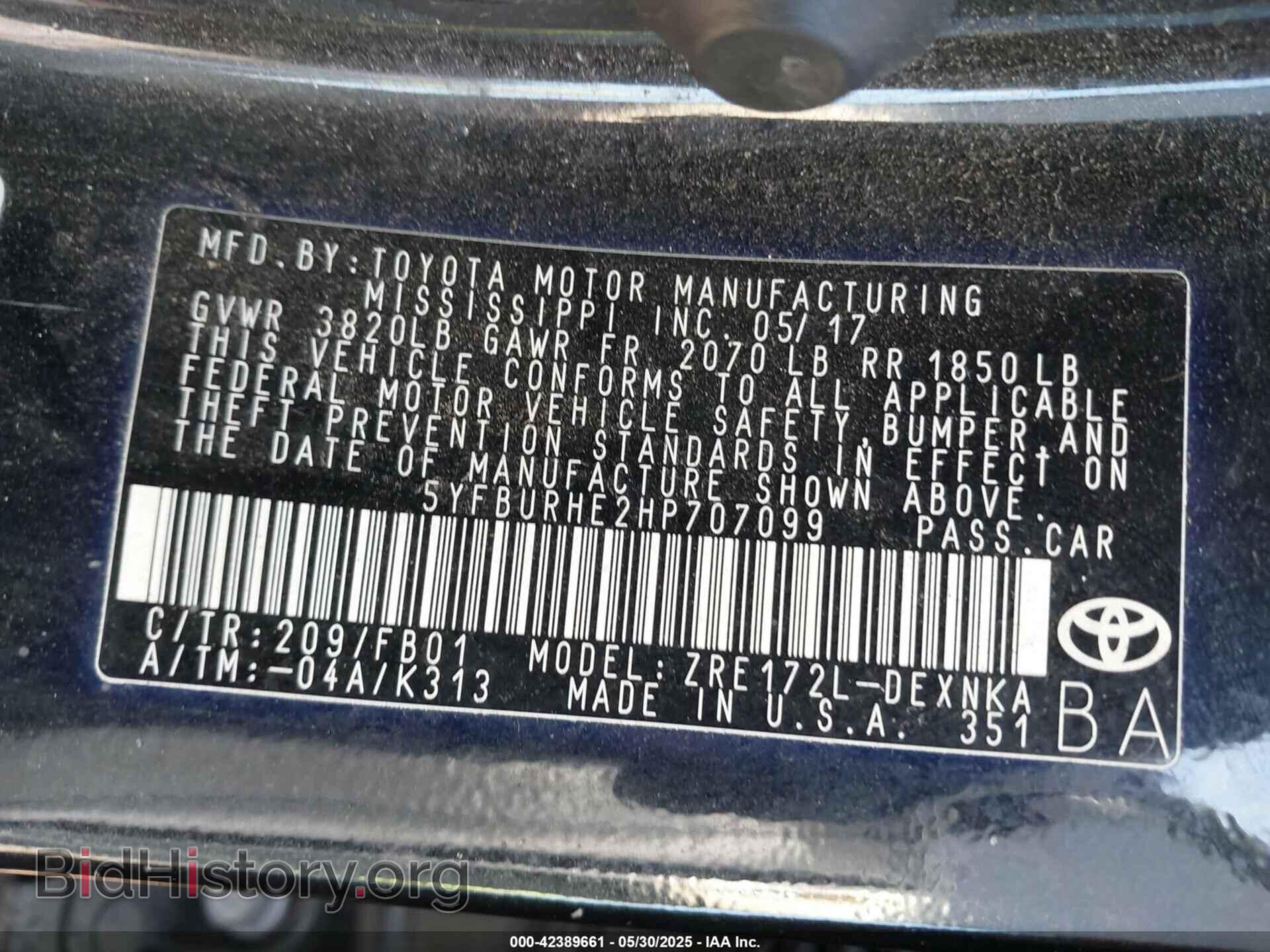2017 TOYOTA COROLLA - VIN: 5YFBURHE2HP707099 - Фото 9
