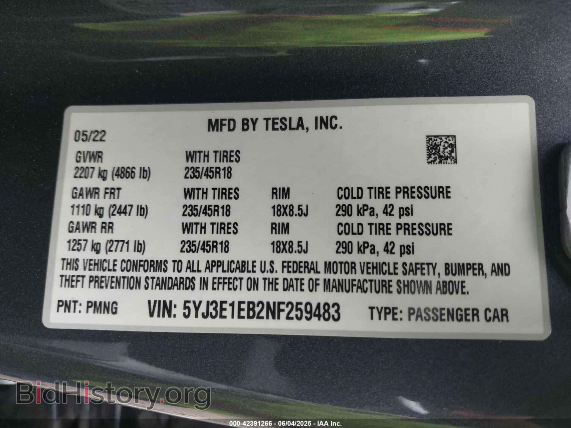 2022 TESLA MODEL 3 - VIN: 5YJ3E1EB2NF259483 - Фото 9