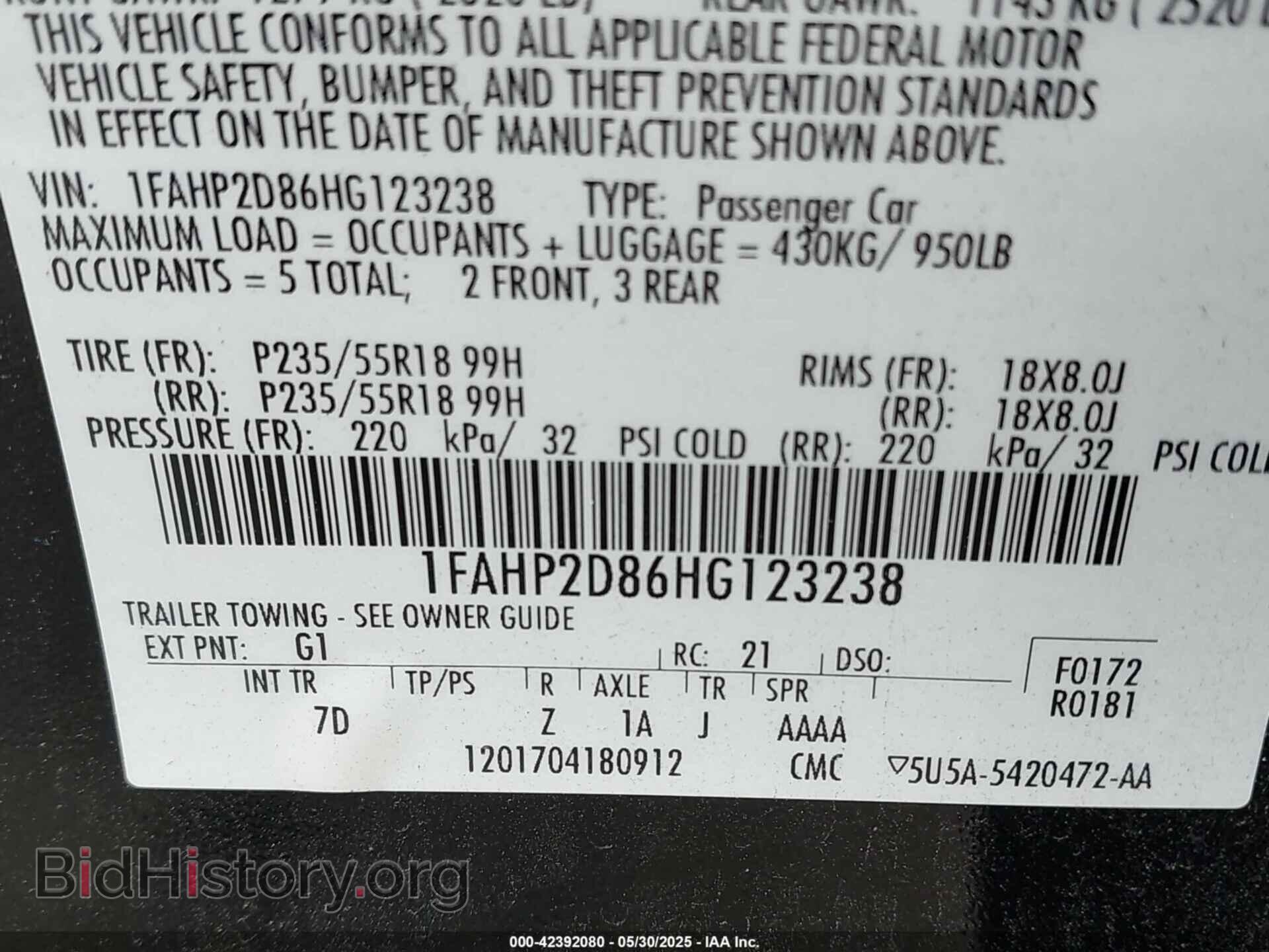 2017 FORD TAURUS - VIN: 1FAHP2D86HG123238 - Фото 9