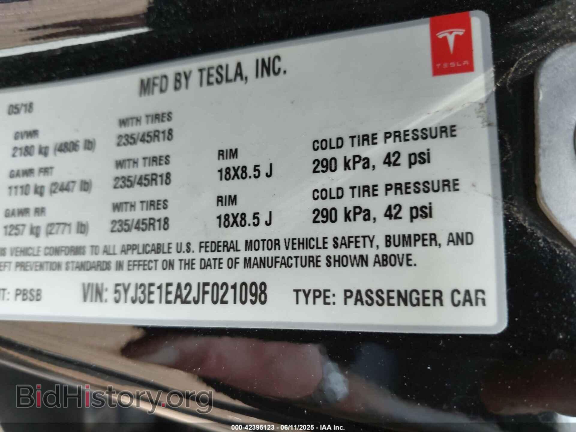 2018 TESLA MODEL 3 - VIN: 5YJ3E1EA2JF021098 - Фото 9