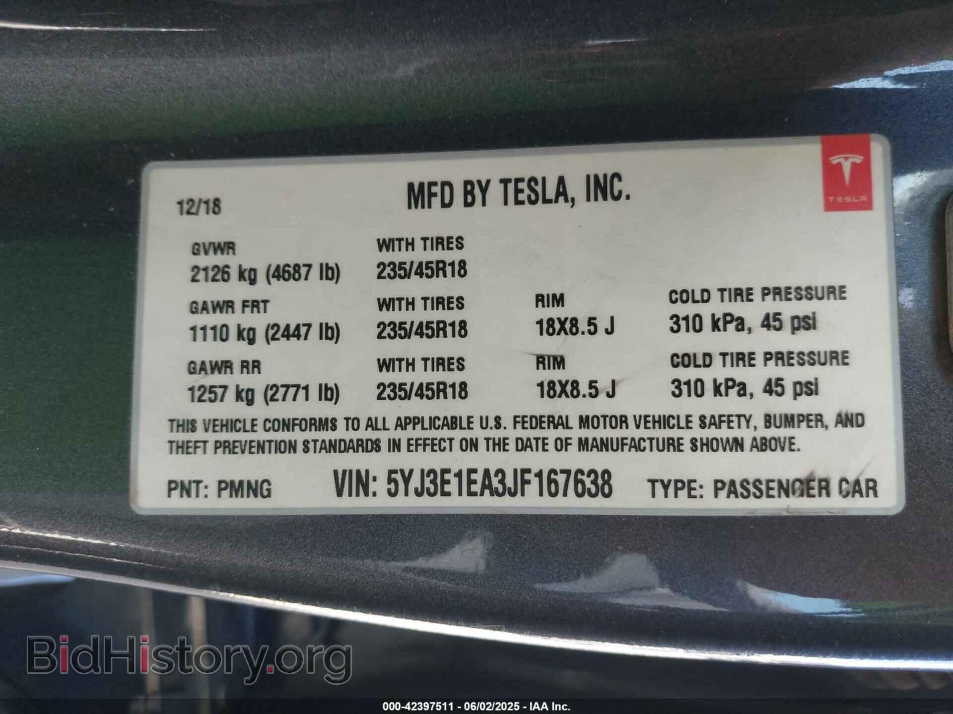 2018 TESLA MODEL 3 - VIN: 5YJ3E1EA3JF167638 - Фото 9