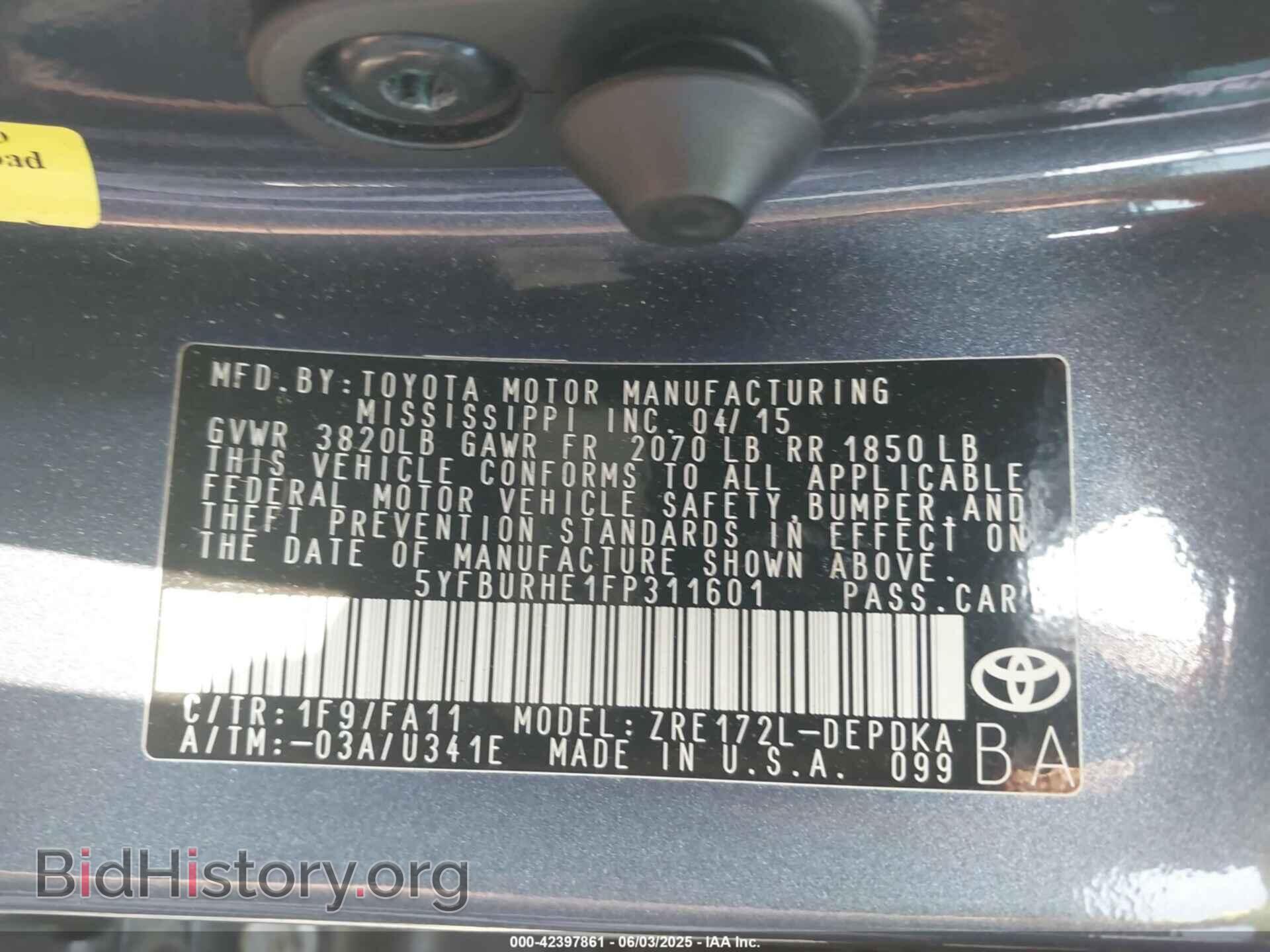 2015 TOYOTA COROLLA - VIN: 5YFBURHE1FP311601 - Фото 9