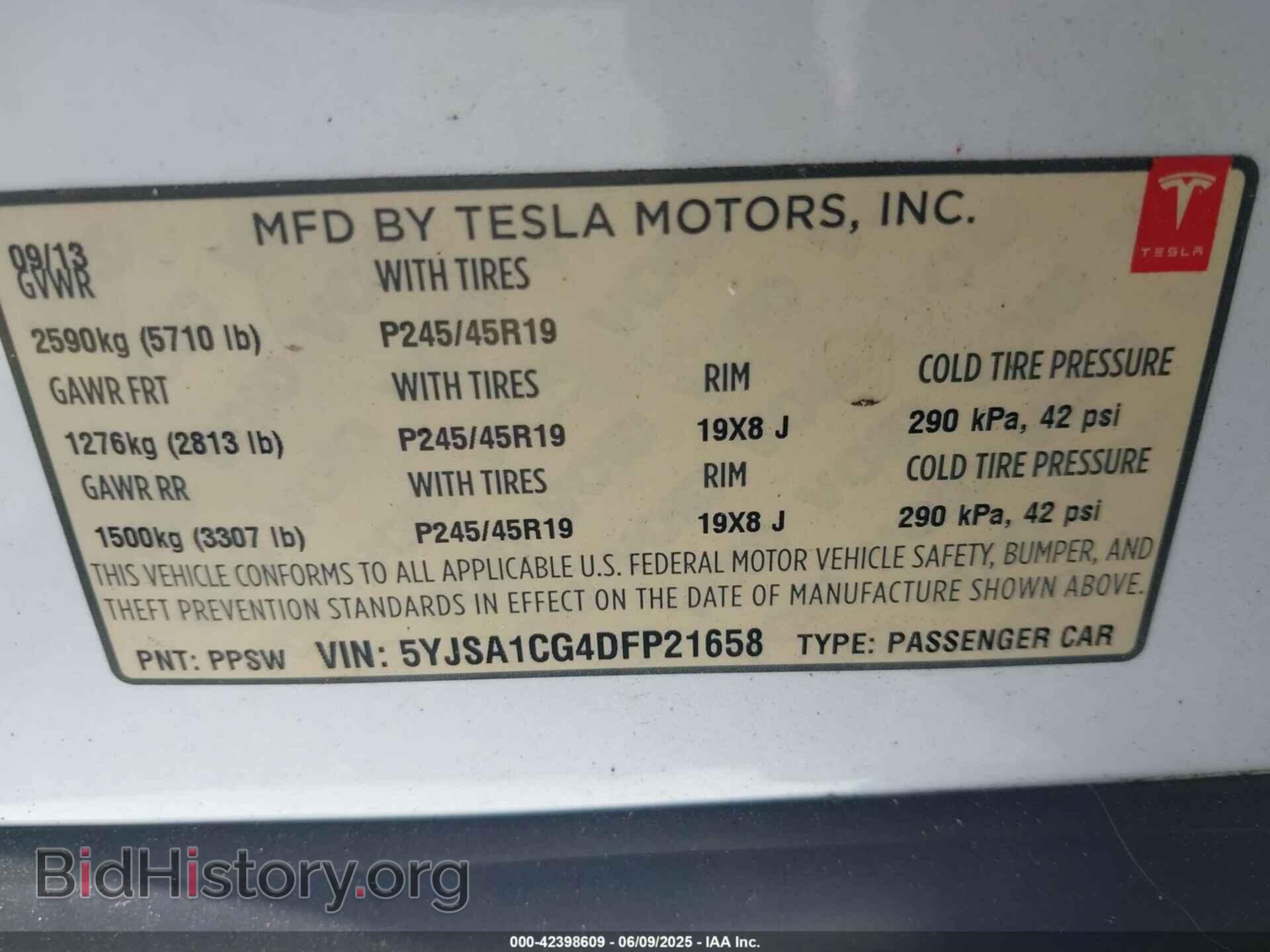 2013 TESLA MODEL S - VIN: 5YJSA1CG4DFP21658 - Фото 9