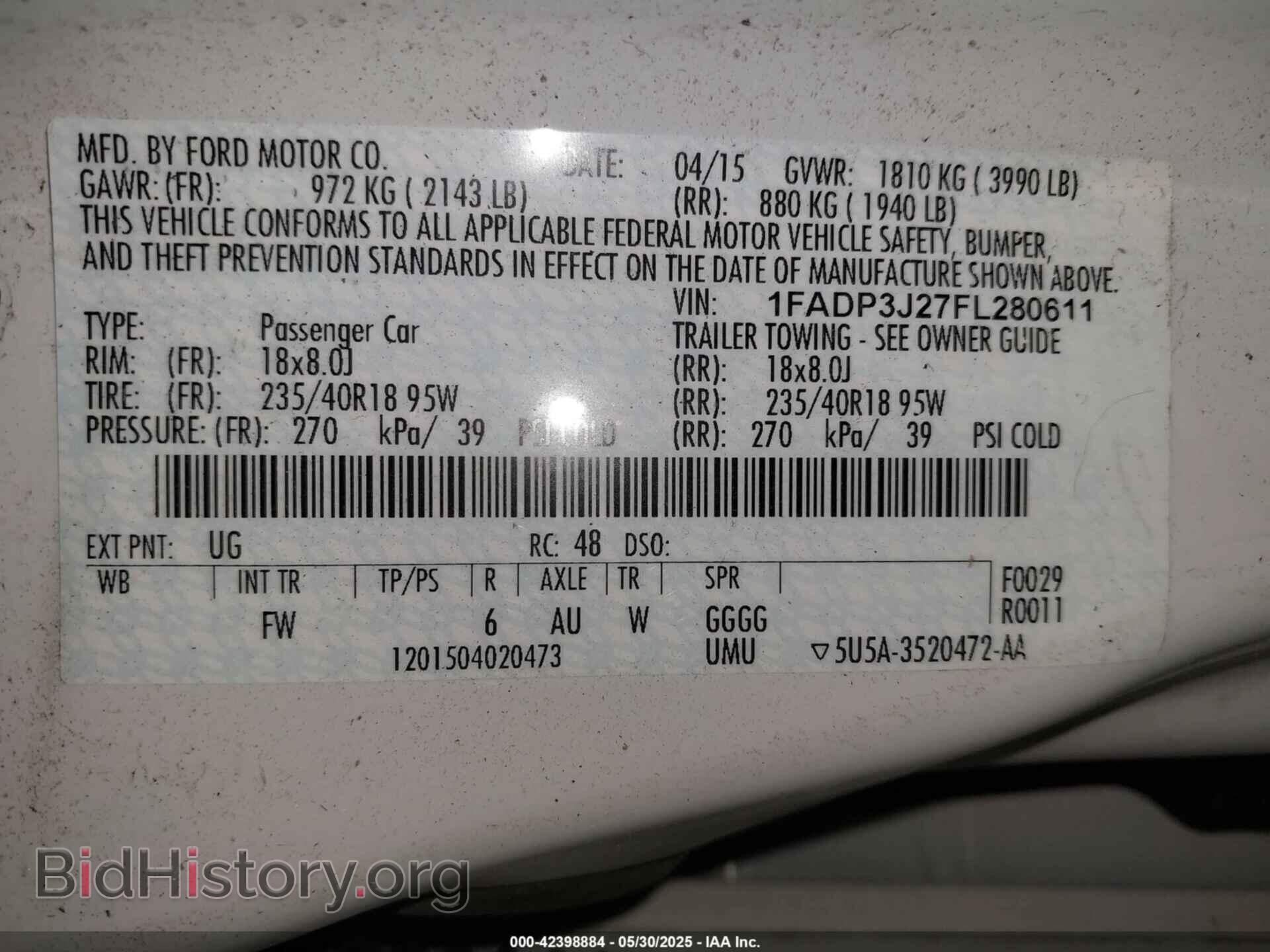 2015 FORD FOCUS - VIN: 1FADP3J27FL280611 - Фото 9