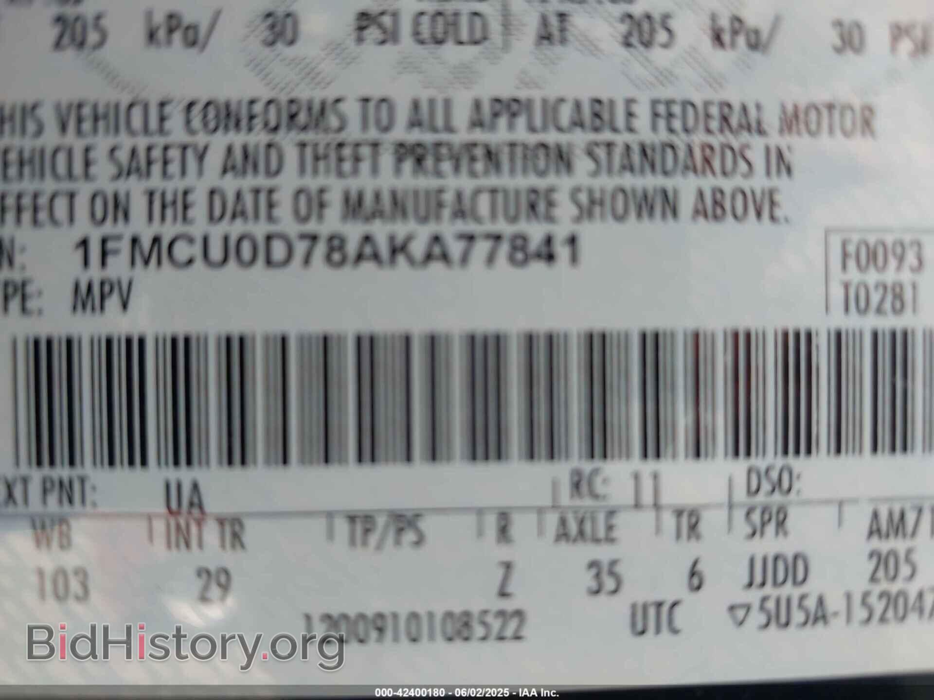2010 FORD ESCAPE - VIN: 1FMCU0D78AKA77841 - Фото 9