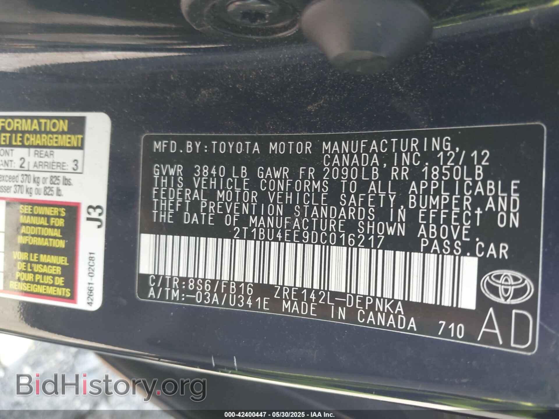 2013 TOYOTA COROLLA - VIN: 2T1BU4EE9DC016217 - Фото 9
