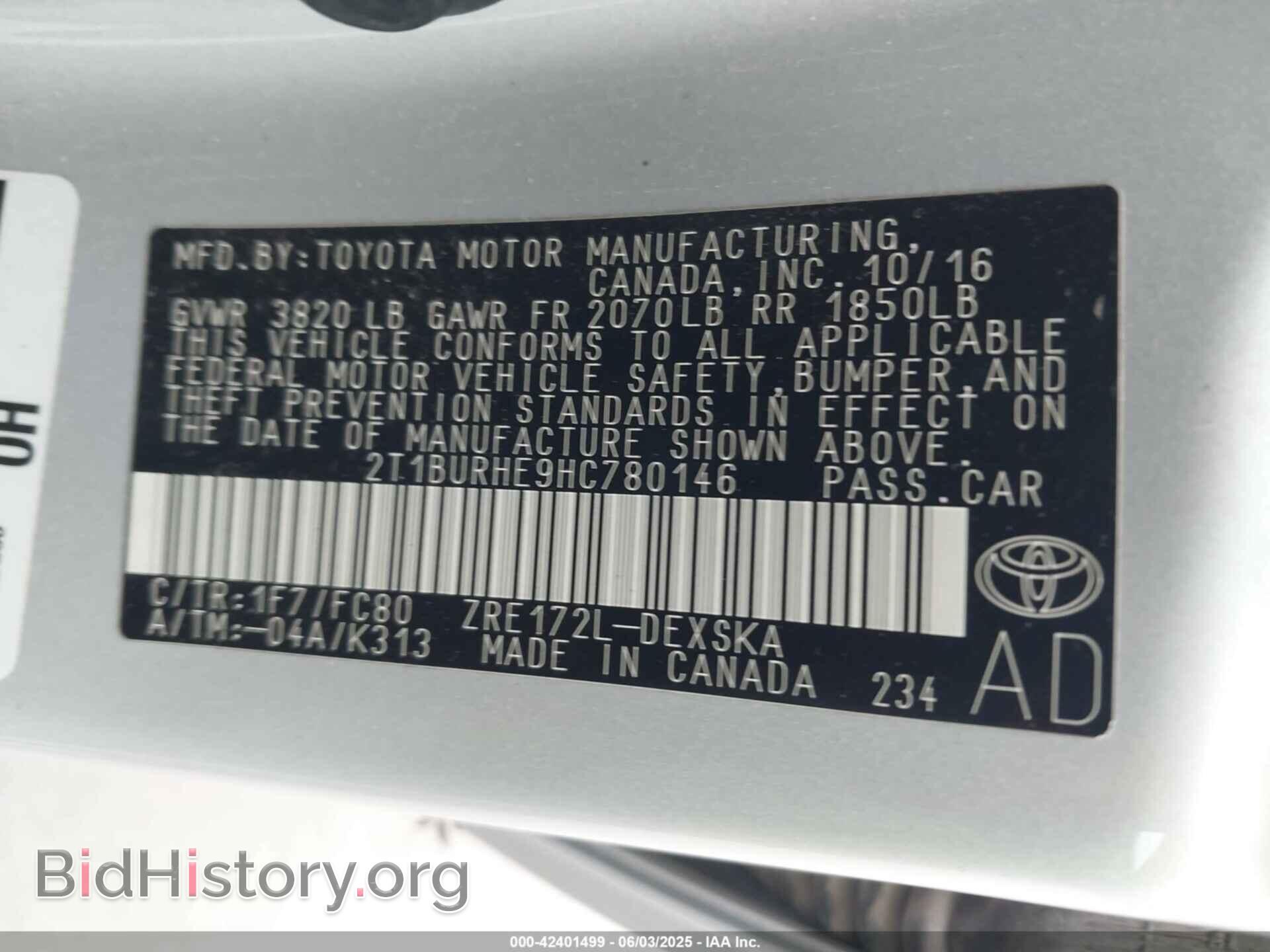 2017 TOYOTA COROLLA - VIN: 2T1BURHE9HC780146 - Фото 9