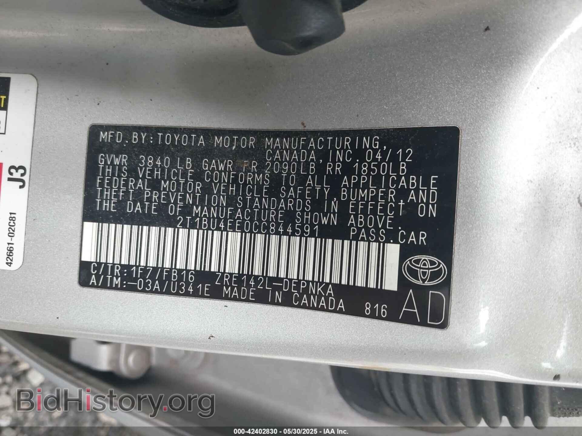 2012 TOYOTA COROLLA - VIN: 2T1BU4EE0CC844591 - Фото 9