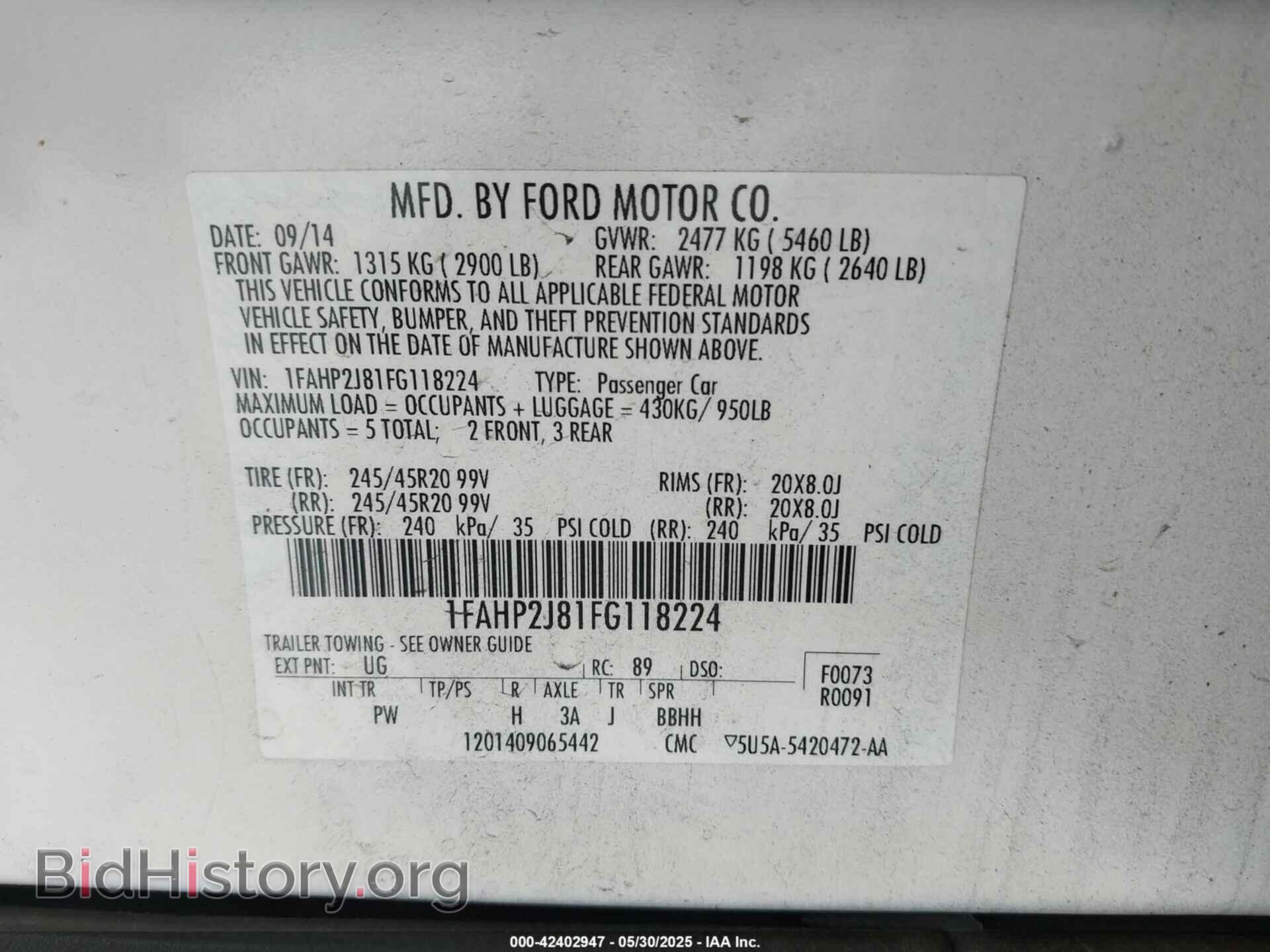 2015 FORD TAURUS - VIN: 1FAHP2J81FG118224 - Фото 9