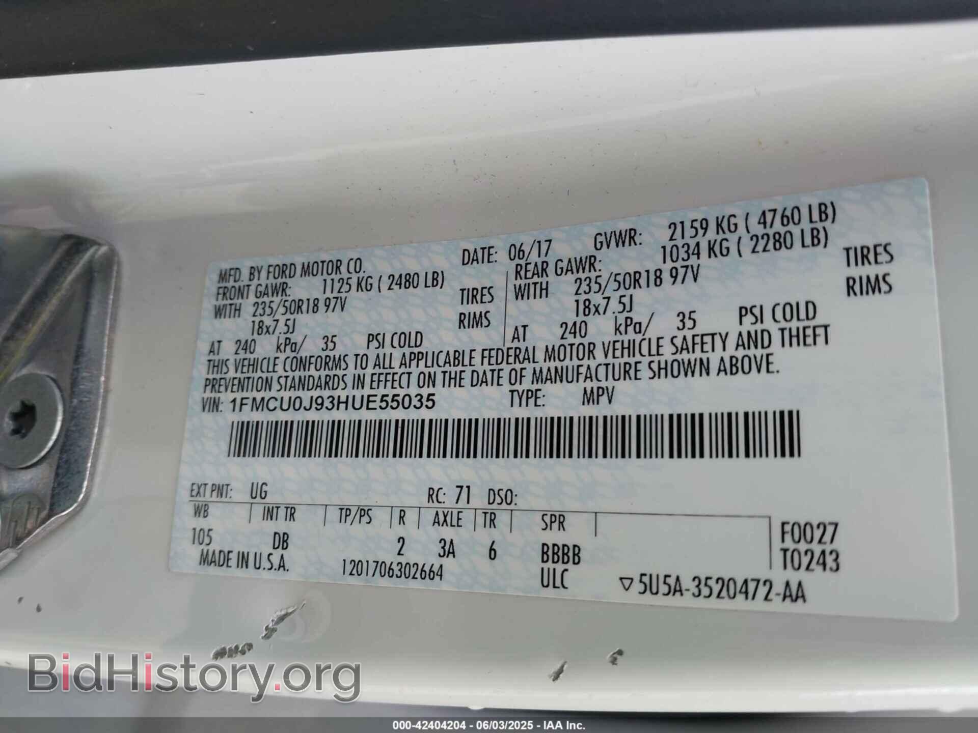 2017 FORD ESCAPE - VIN: 1FMCU0J93HUE55035 - Фото 9