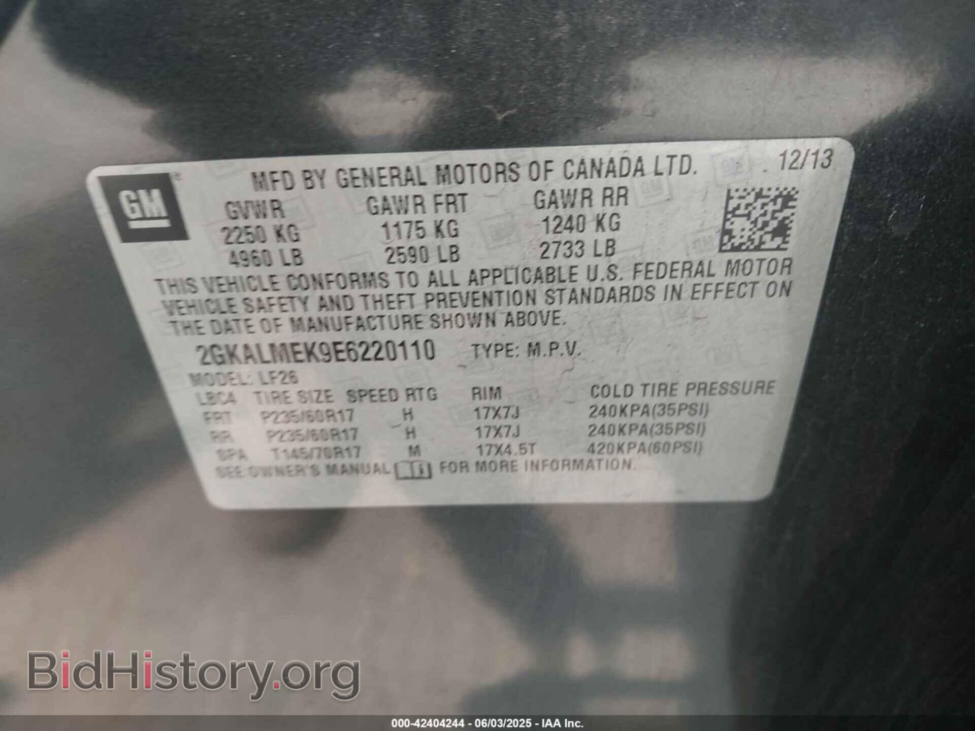 2014 GMC TERRAIN - VIN: 2GKALMEK9E6220110 - Photo 9