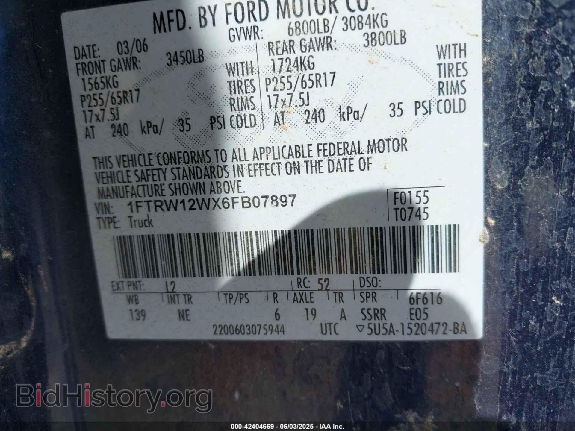 2006 FORD F-150 - VIN: 1FTRW12WX6FB07897 - Фото 9