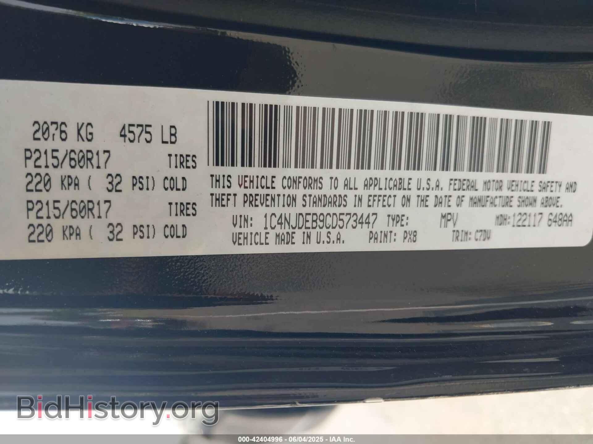 2012 JEEP COMPASS - VIN: 1C4NJDEB9CD573447 - Фото 9