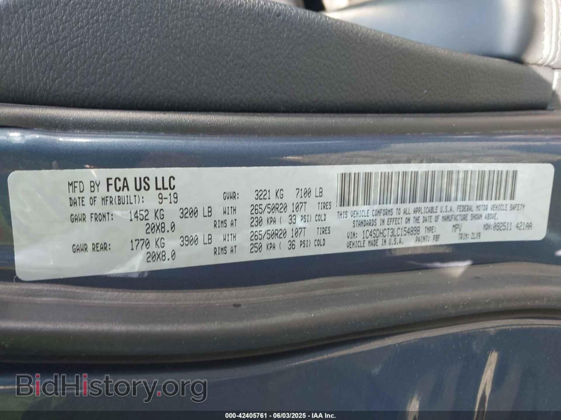 2020 DODGE DURANGO - VIN: 1C4SDHCT3LC154898 - Фото 9