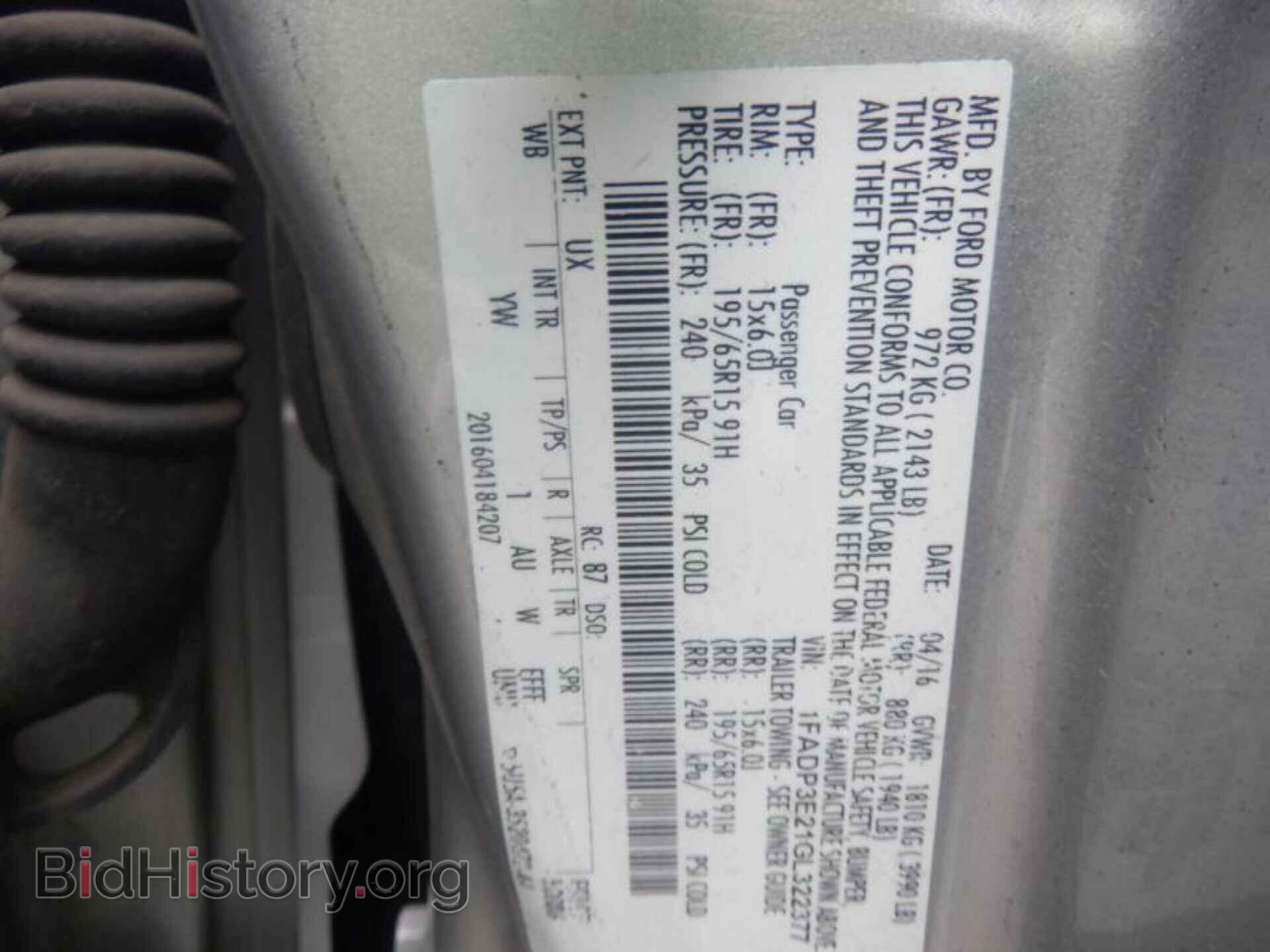 Фотография 1FADP3E21GL322377 - FORD FOCUS 2016