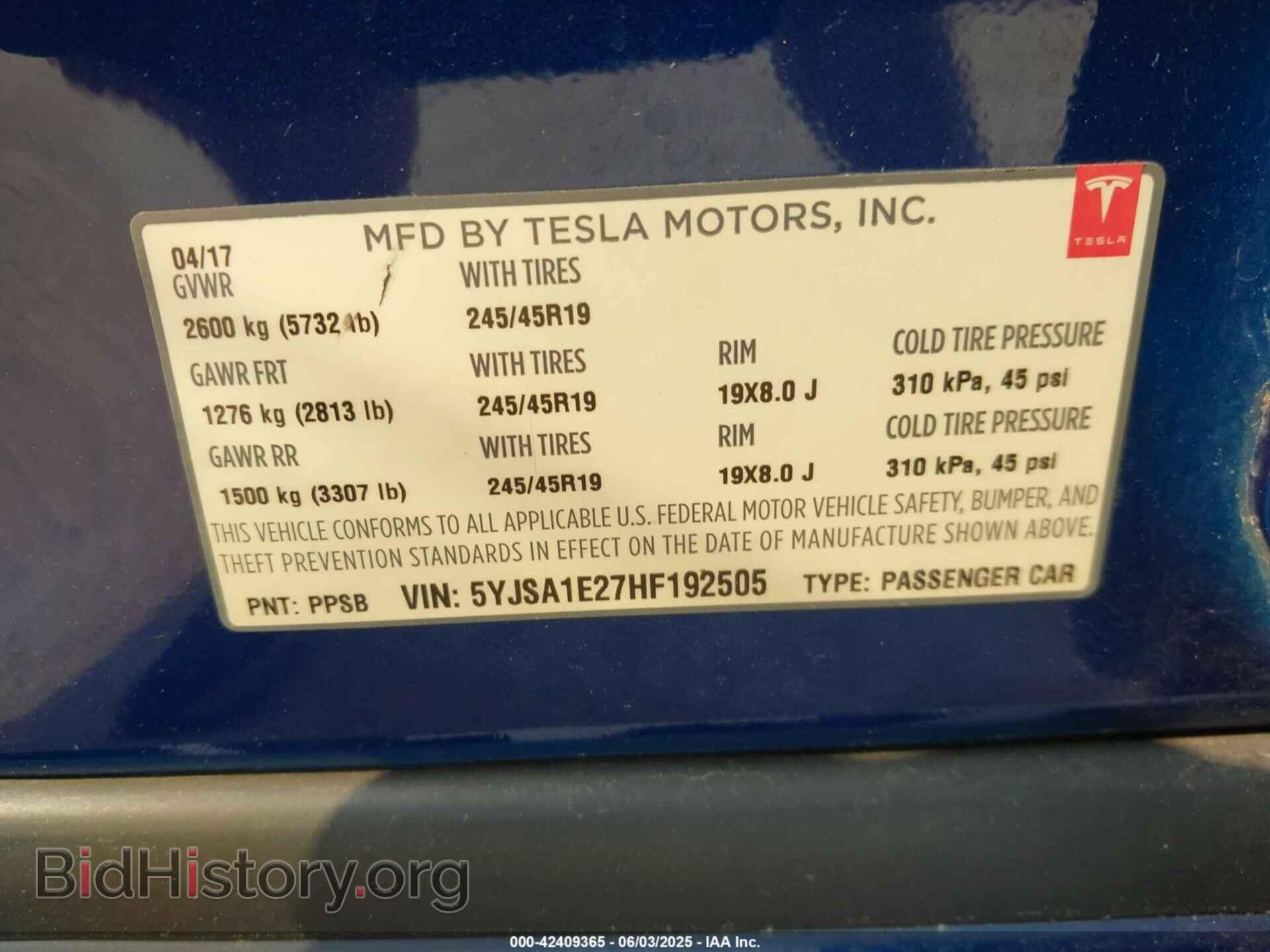 2017 TESLA MODEL S - VIN: 5YJSA1E27HF192505 - Фото 9