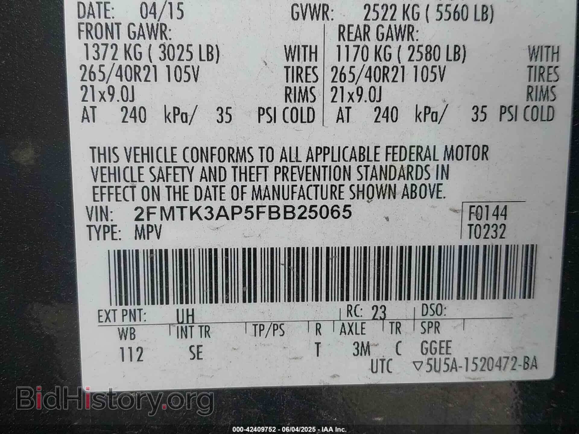 2015 FORD EDGE - VIN: 2FMTK3AP5FBB25065 - Фото 9