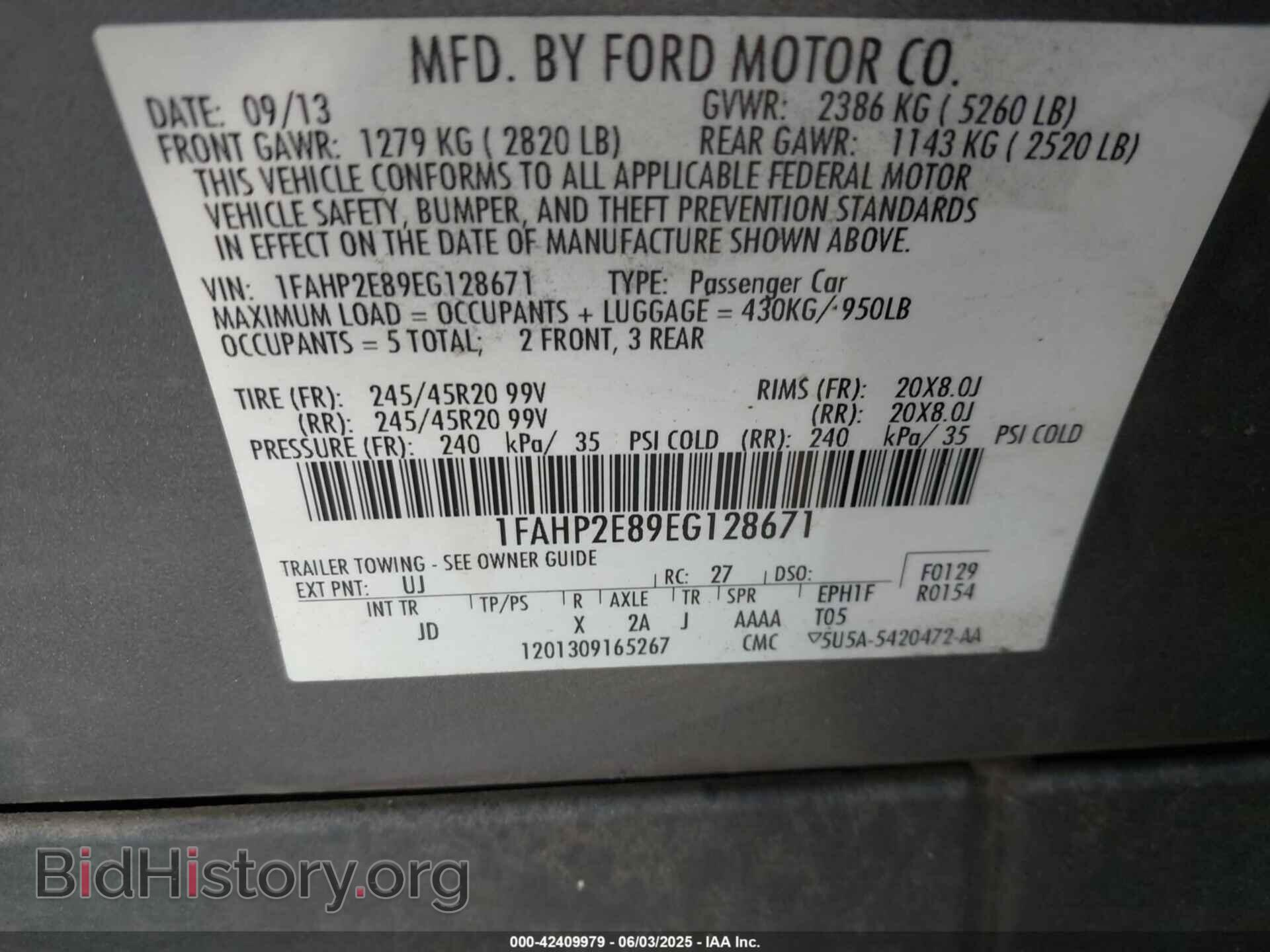 2014 FORD TAURUS - VIN: 1FAHP2E89EG128671 - Фото 9