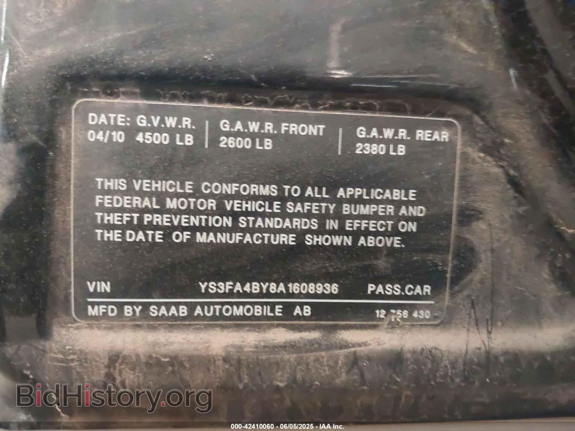 2010 SAAB 9-3 - VIN: YS3FA4BY8A1608936 - Фото 9