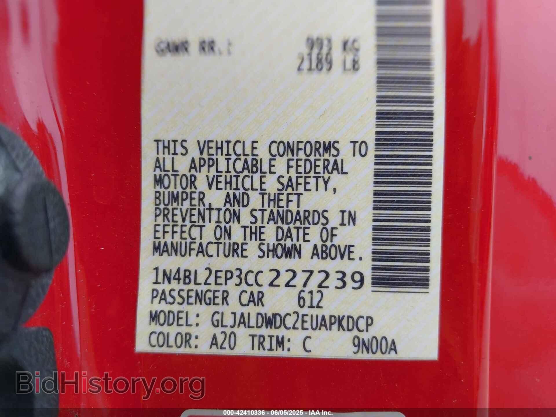 2012 NISSAN ALTIMA - VIN: 1N4BL2EP3CC227239 - Фото 9