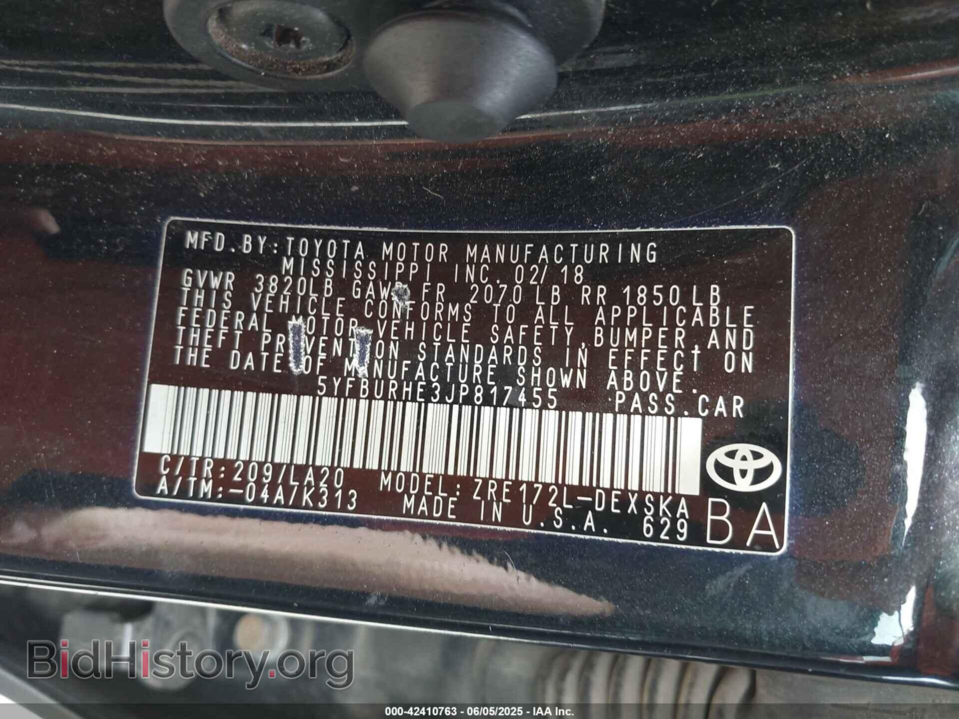 2018 TOYOTA COROLLA - VIN: 5YFBURHE3JP817455 - Фото 9