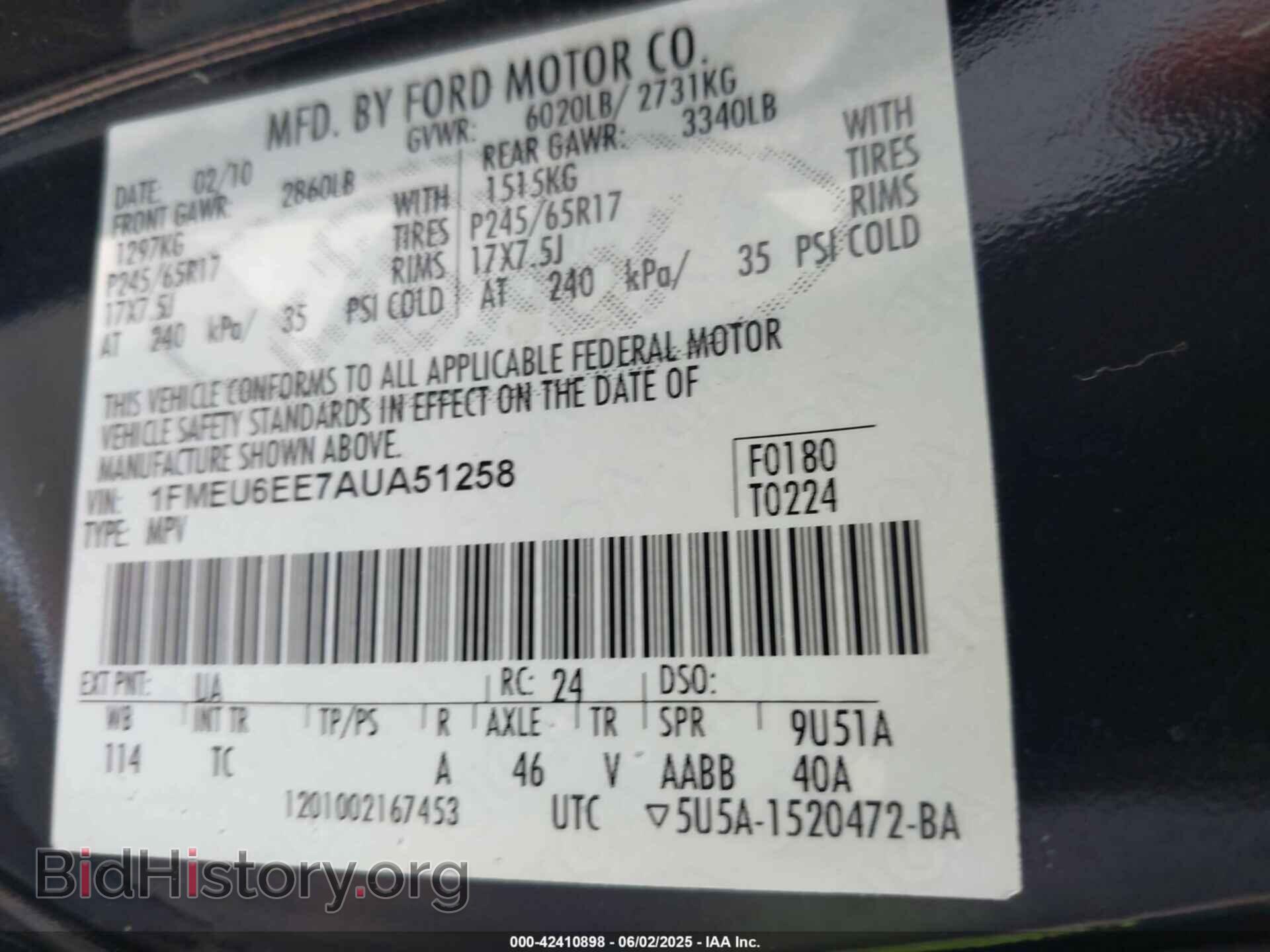 2010 FORD EXPLORER - VIN: 1FMEU6EE7AUA51258 - Фото 9