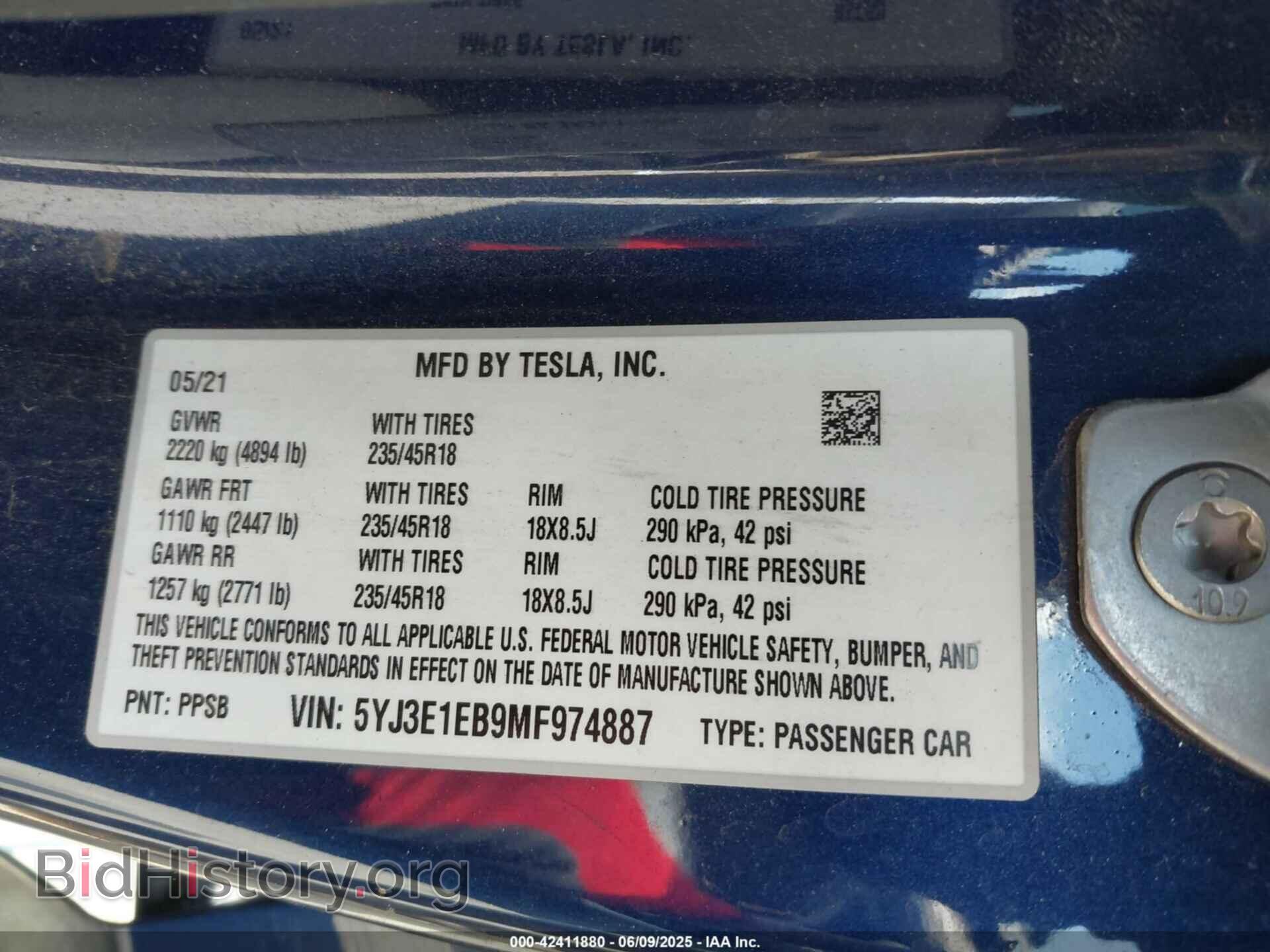 2021 TESLA MODEL 3 - VIN: 5YJ3E1EB9MF974887 - Фото 9