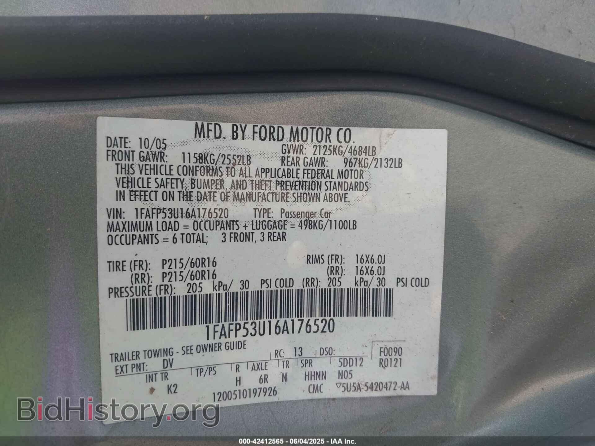 2006 FORD TAURUS - VIN: 1FAFP53U16A176520 - Photo 9
