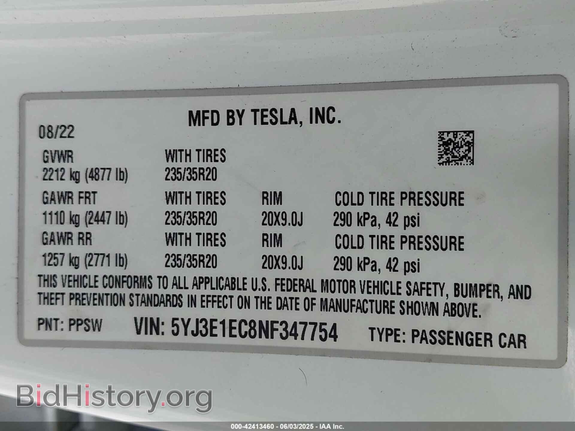 2022 TESLA MODEL 3 - VIN: 5YJ3E1EC8NF347754 - Фото 9