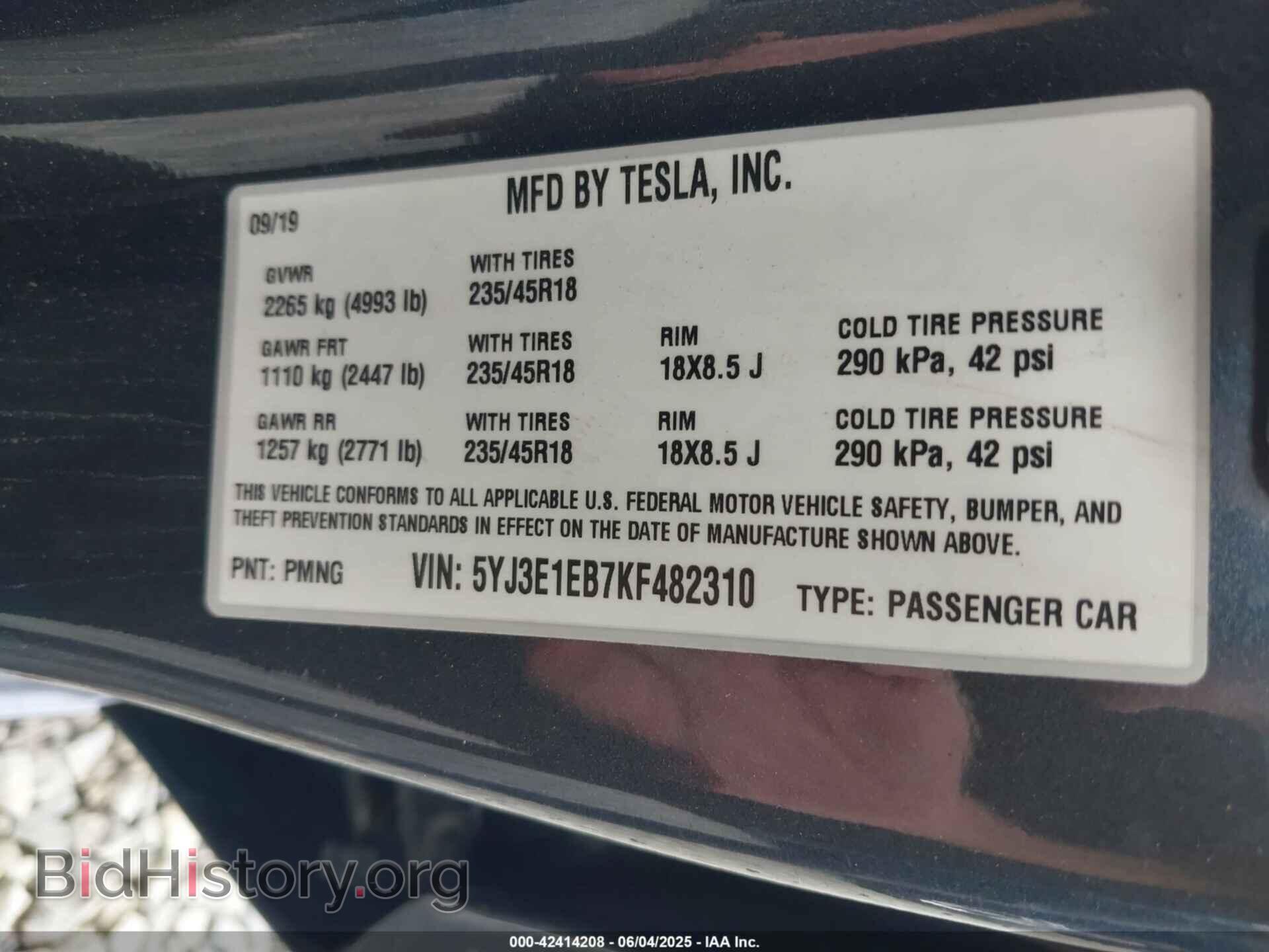 2019 TESLA MODEL 3 - VIN: 5YJ3E1EB7KF482310 - Photo 9