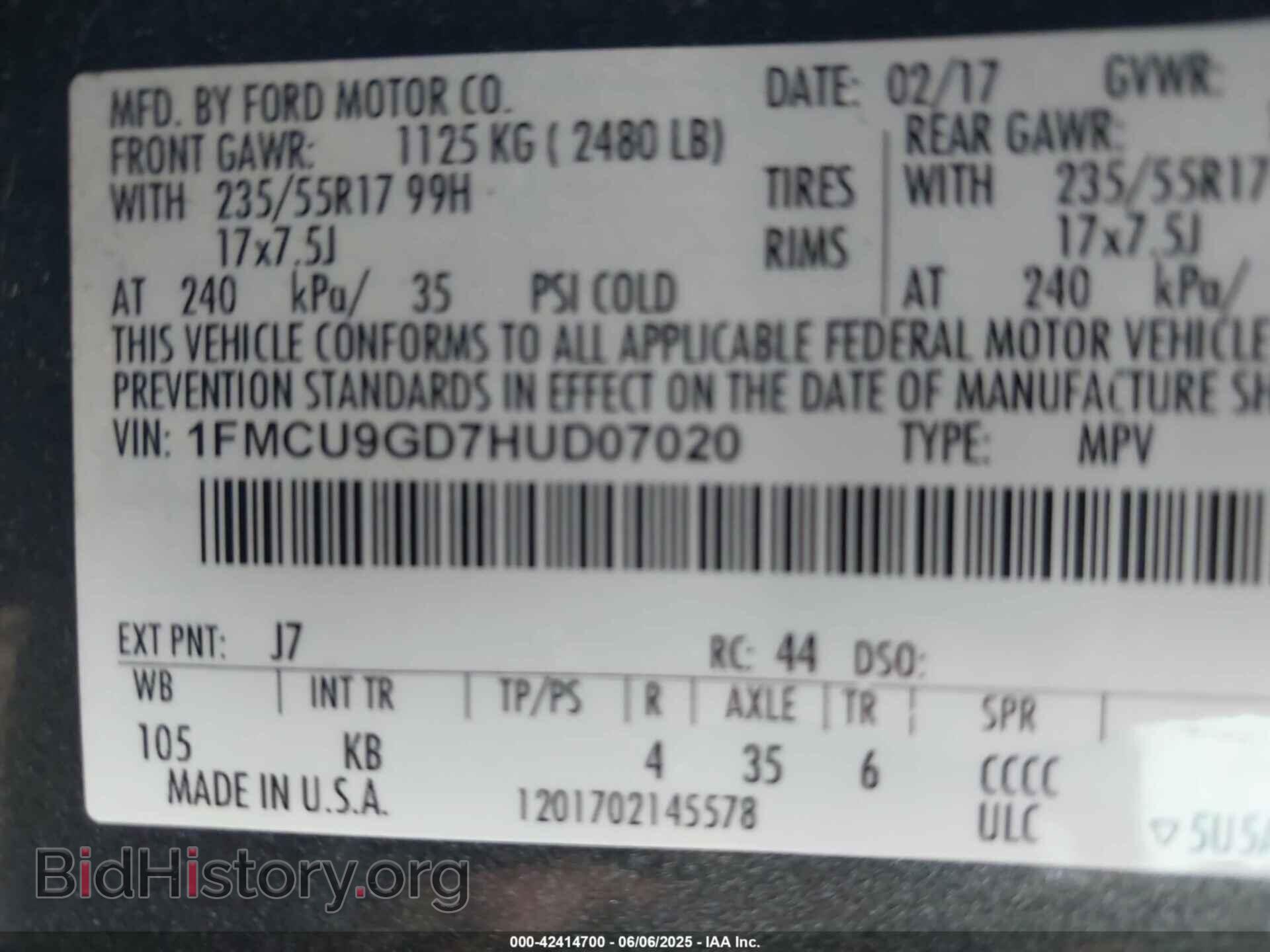 2017 FORD ESCAPE - VIN: 1FMCU9GD7HUD07020 - Фото 9