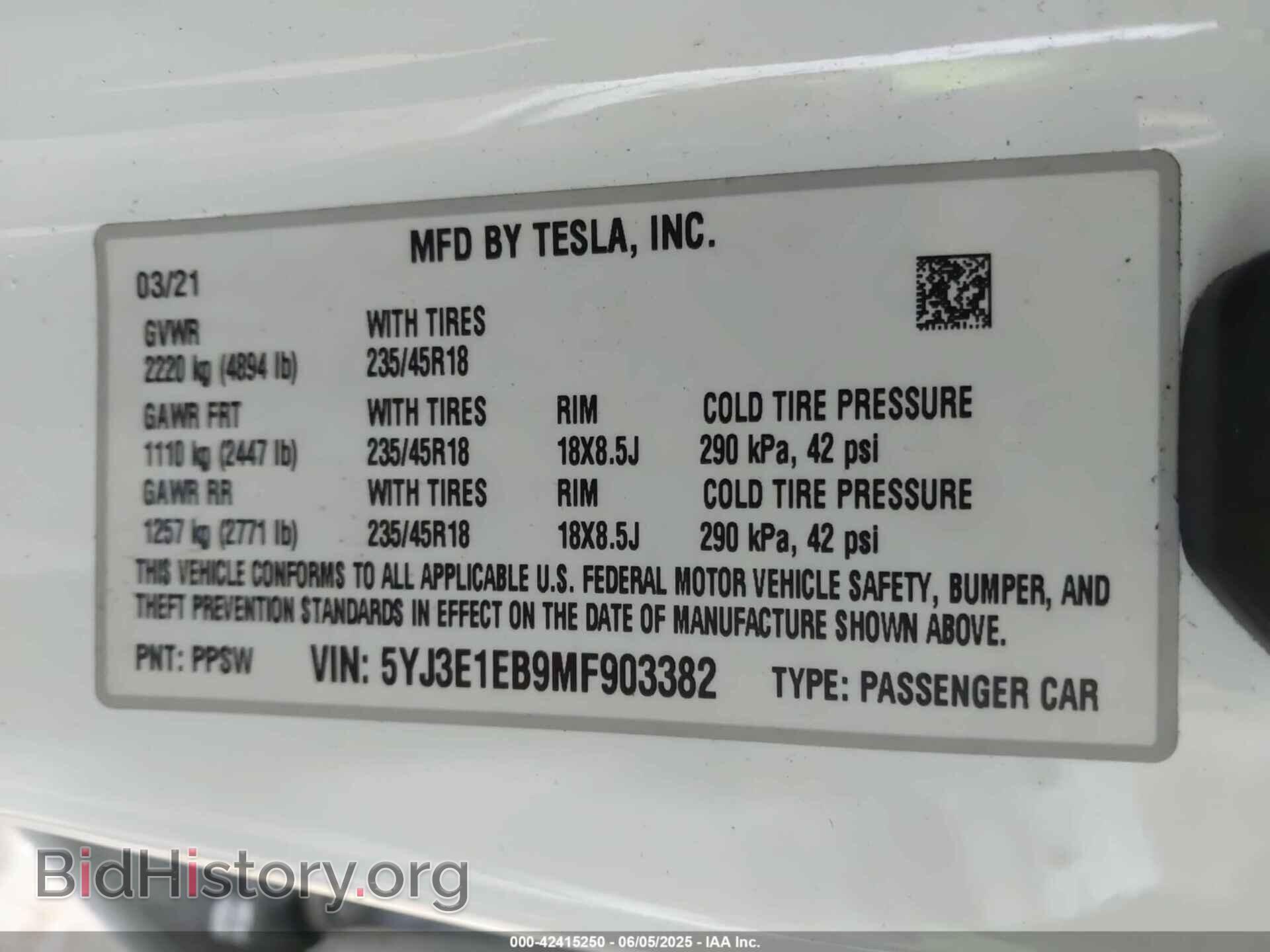 2021 TESLA MODEL 3 - VIN: 5YJ3E1EB9MF903382 - Photo 9