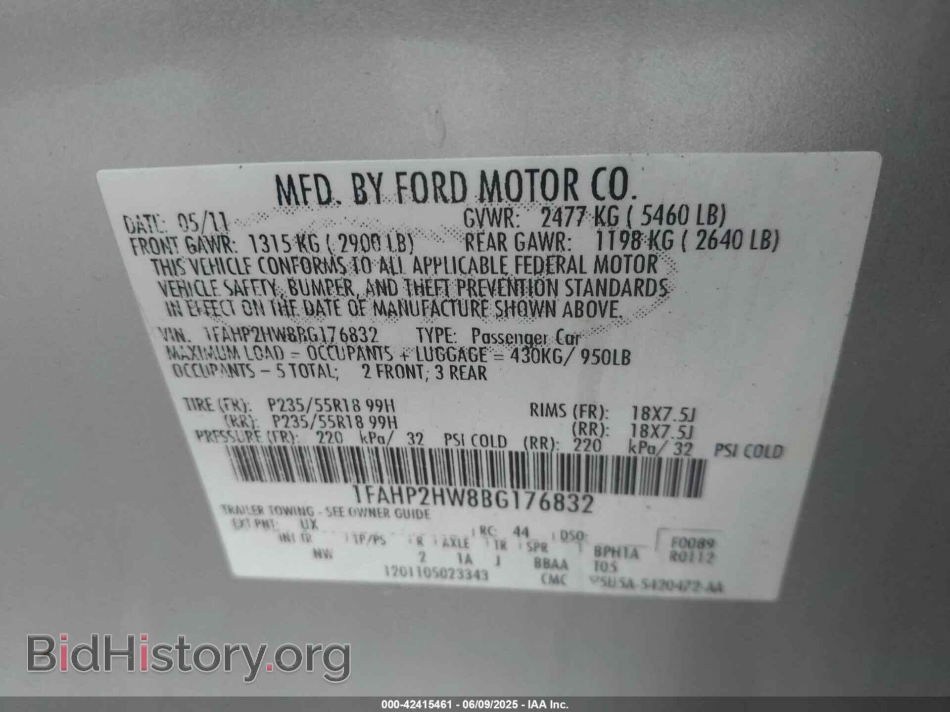 2011 FORD TAURUS - VIN: 1FAHP2HW8BG176832 - Фото 9