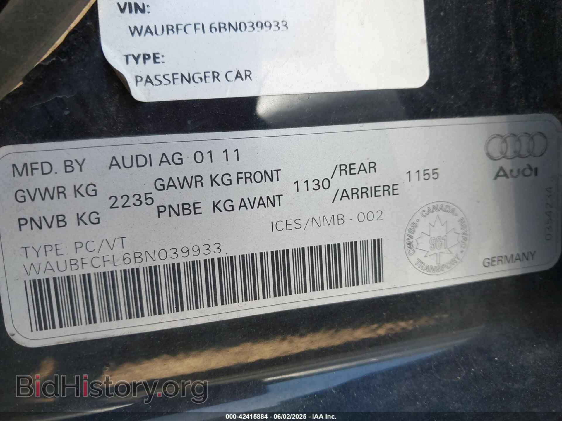 2011 AUDI A4 - VIN: WAUBFCFL6BN039933 - Фото 9