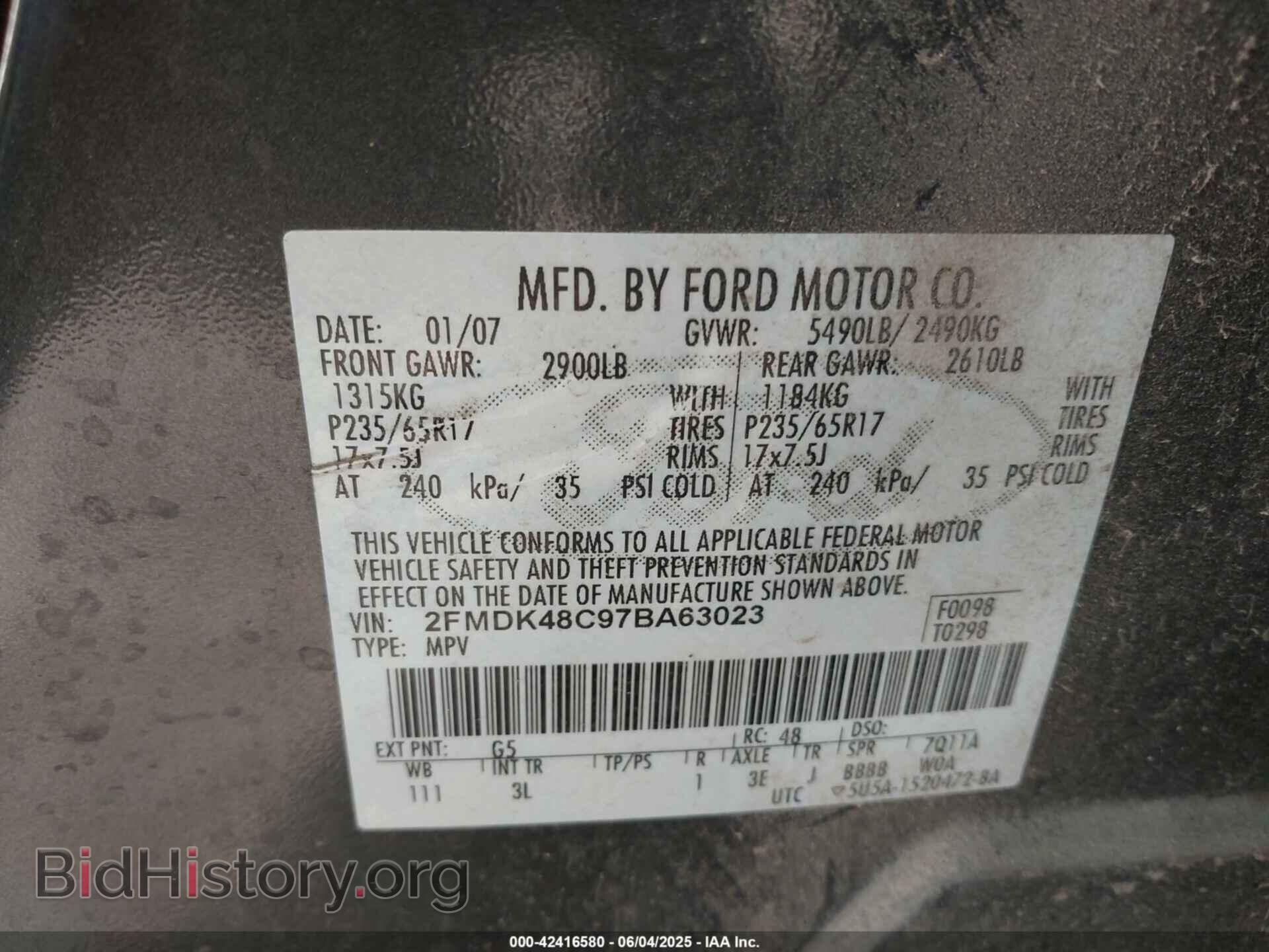 2007 FORD EDGE - VIN: 2FMDK48C97BA63023 - Фото 9