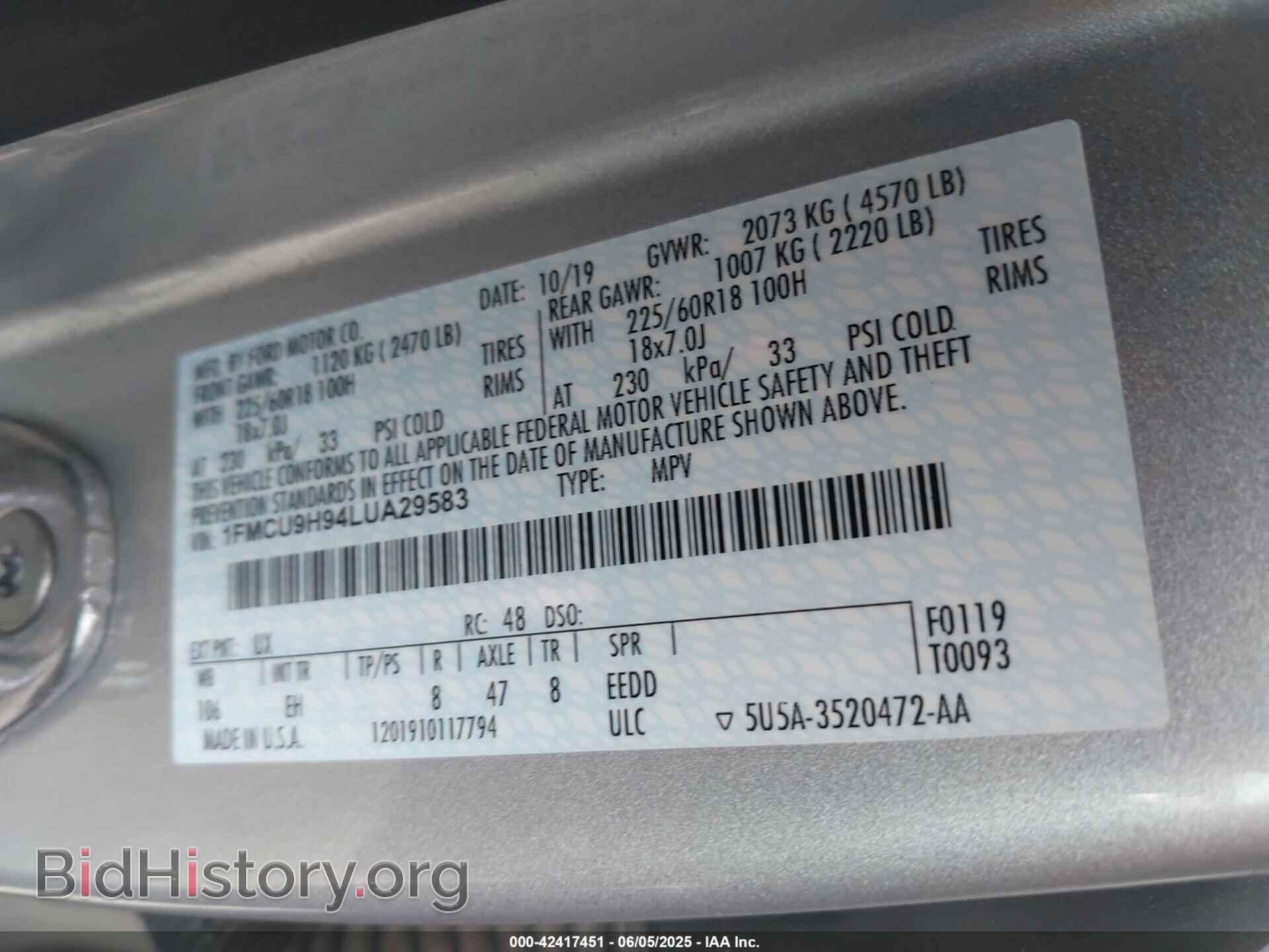 2020 FORD ESCAPE - VIN: 1FMCU9H94LUA29583 - Photo 9